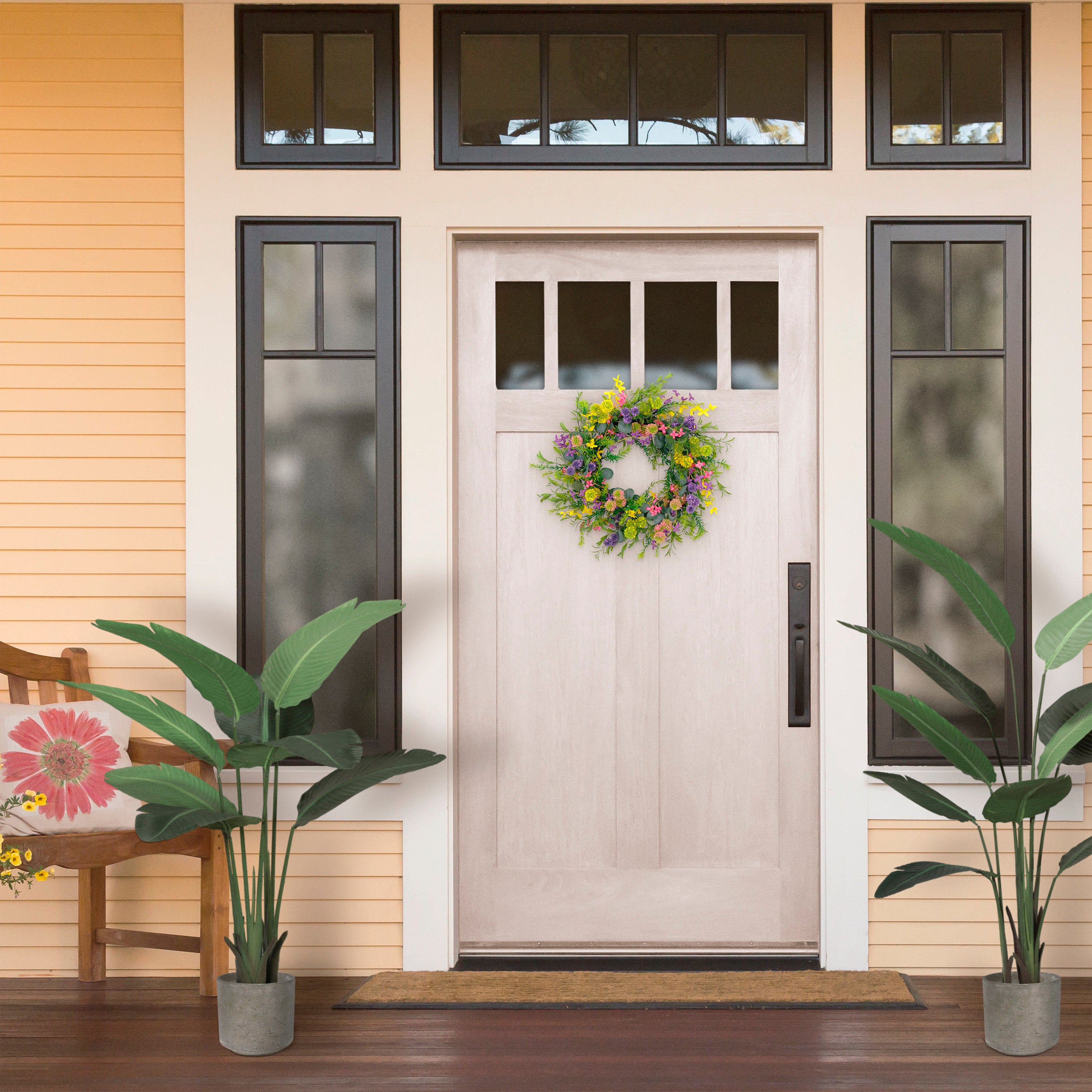 24" Artificial Multicolor Eucalyptus Floral Spring Door Wreath with Berries