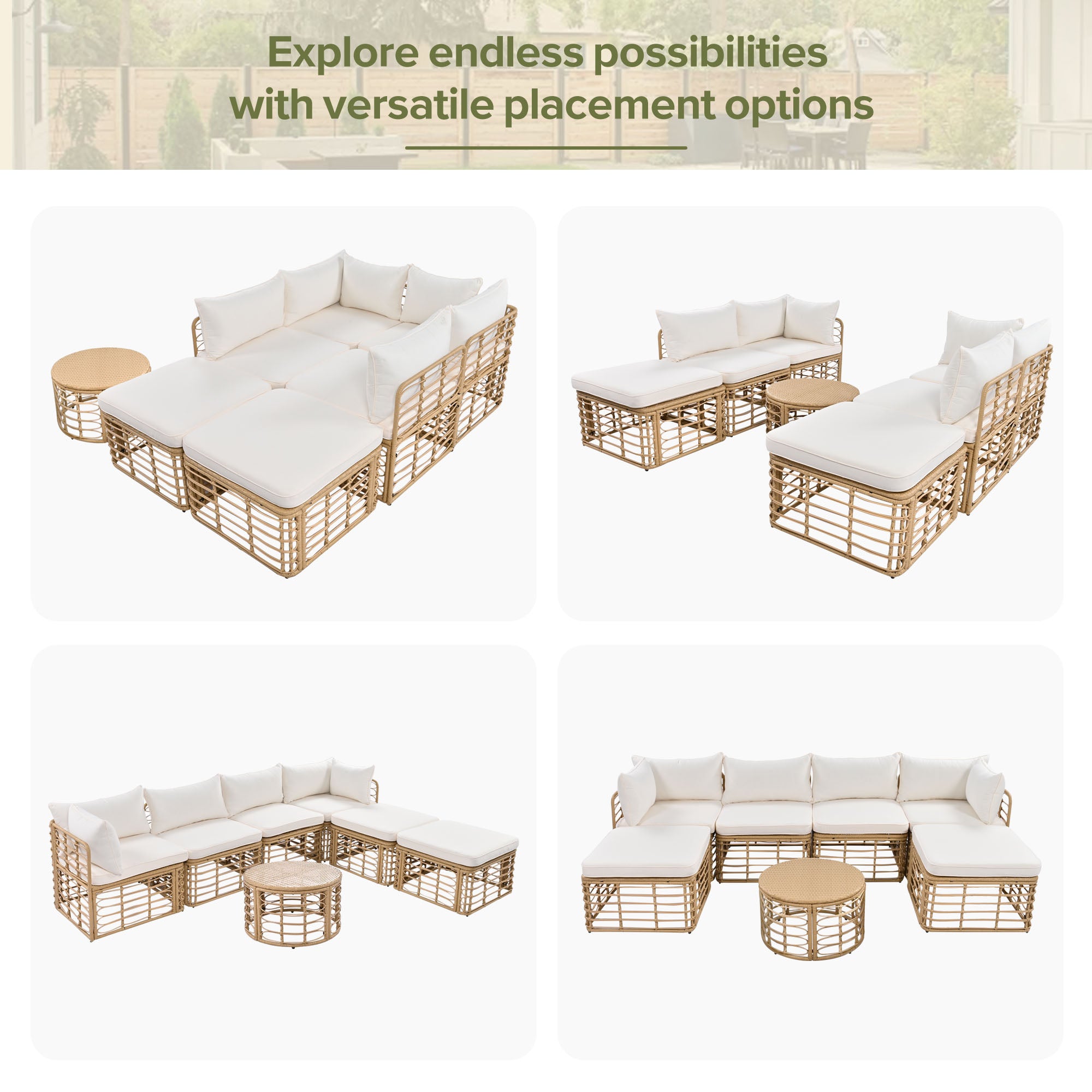 Evoking 7-Piece Outdoor Sectional Set with Hollow Woven Design and Pillows