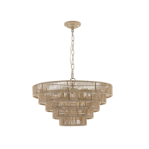 5-Tier Rattan Pendant Light with Round Metal Frame