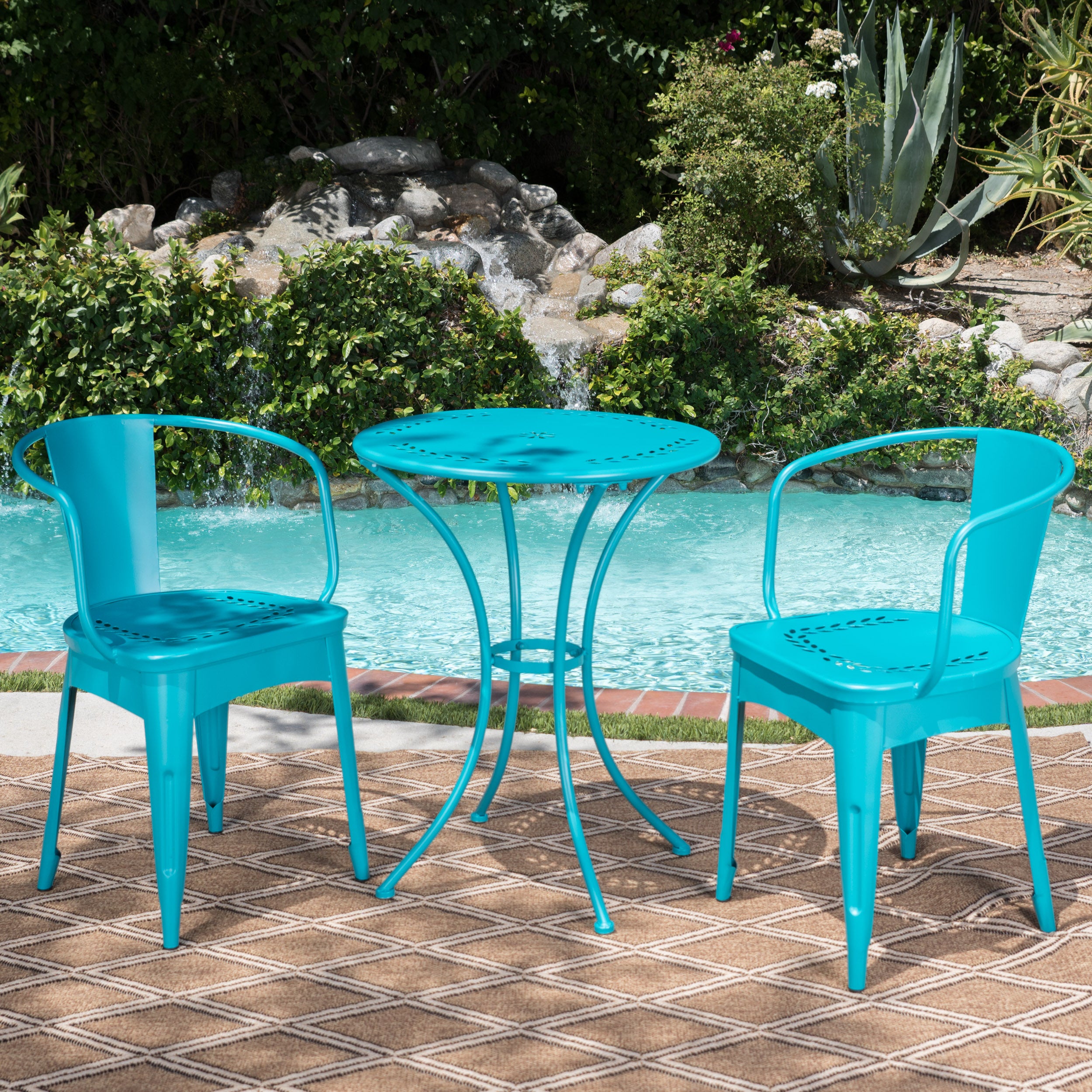 Pursuant 3-Piece Iron Bistro Set with Round Table and 2 Curved Back Chairs