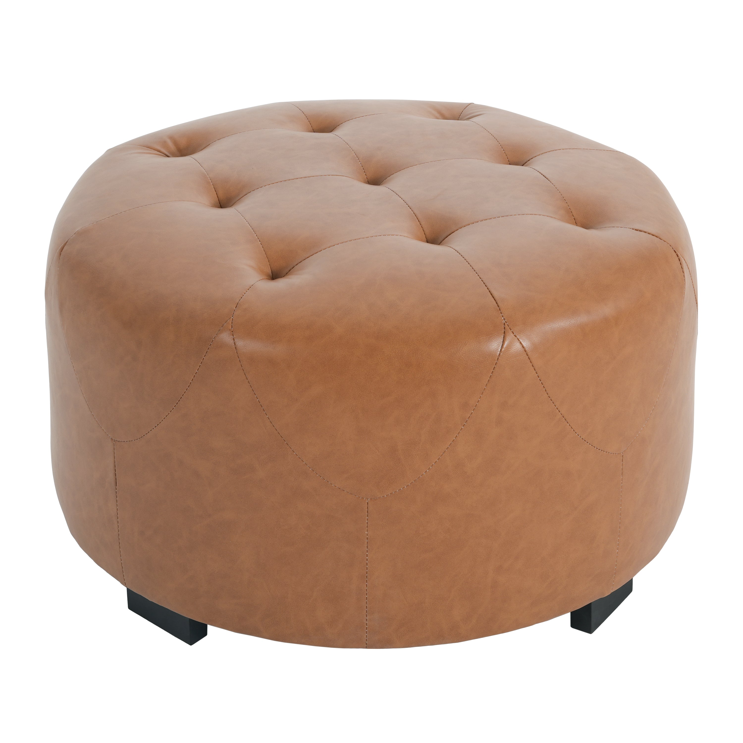 Upholstered Button Tufted Round Ottoman