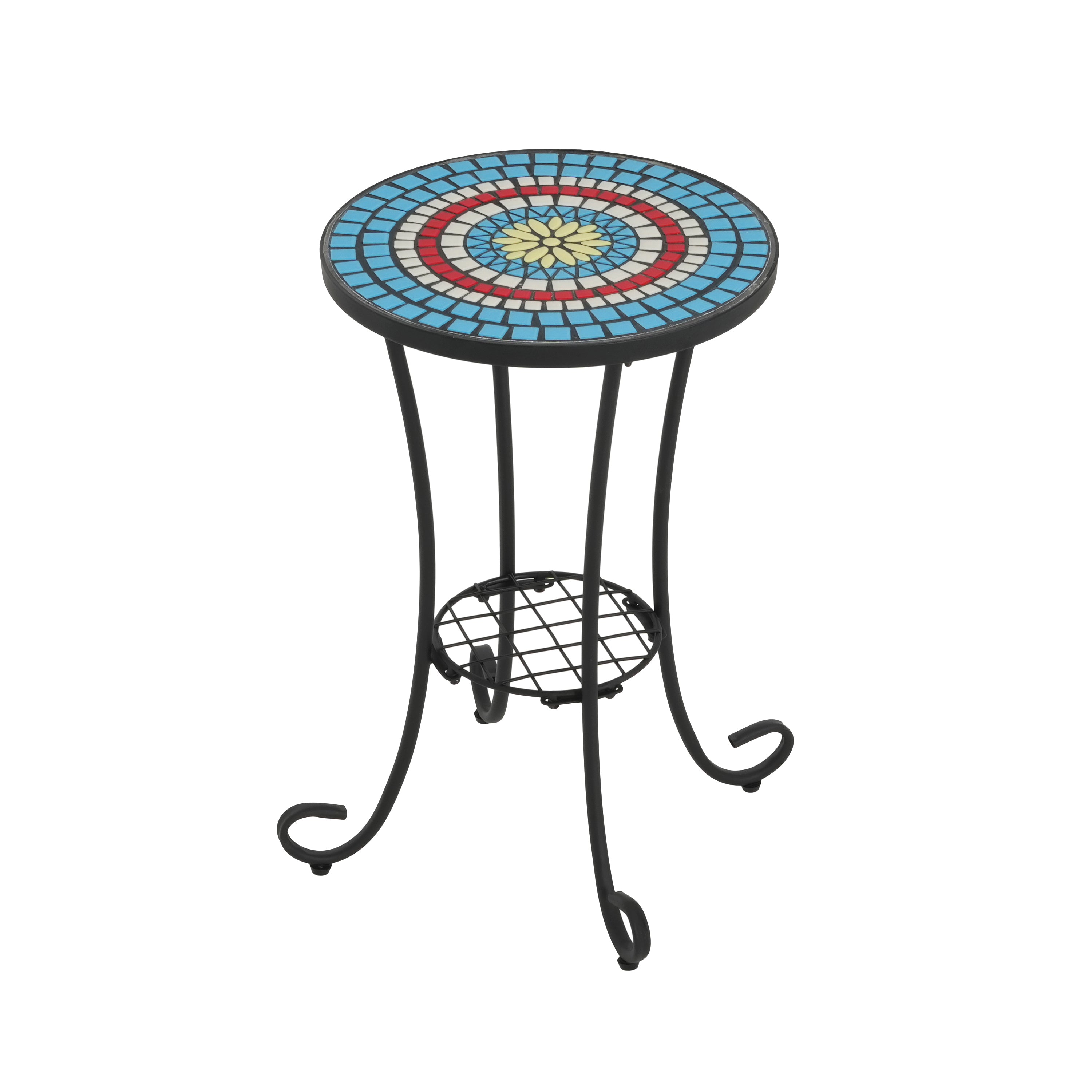 Vortexes Outdoor Side Table with Shelf and Curved Legs