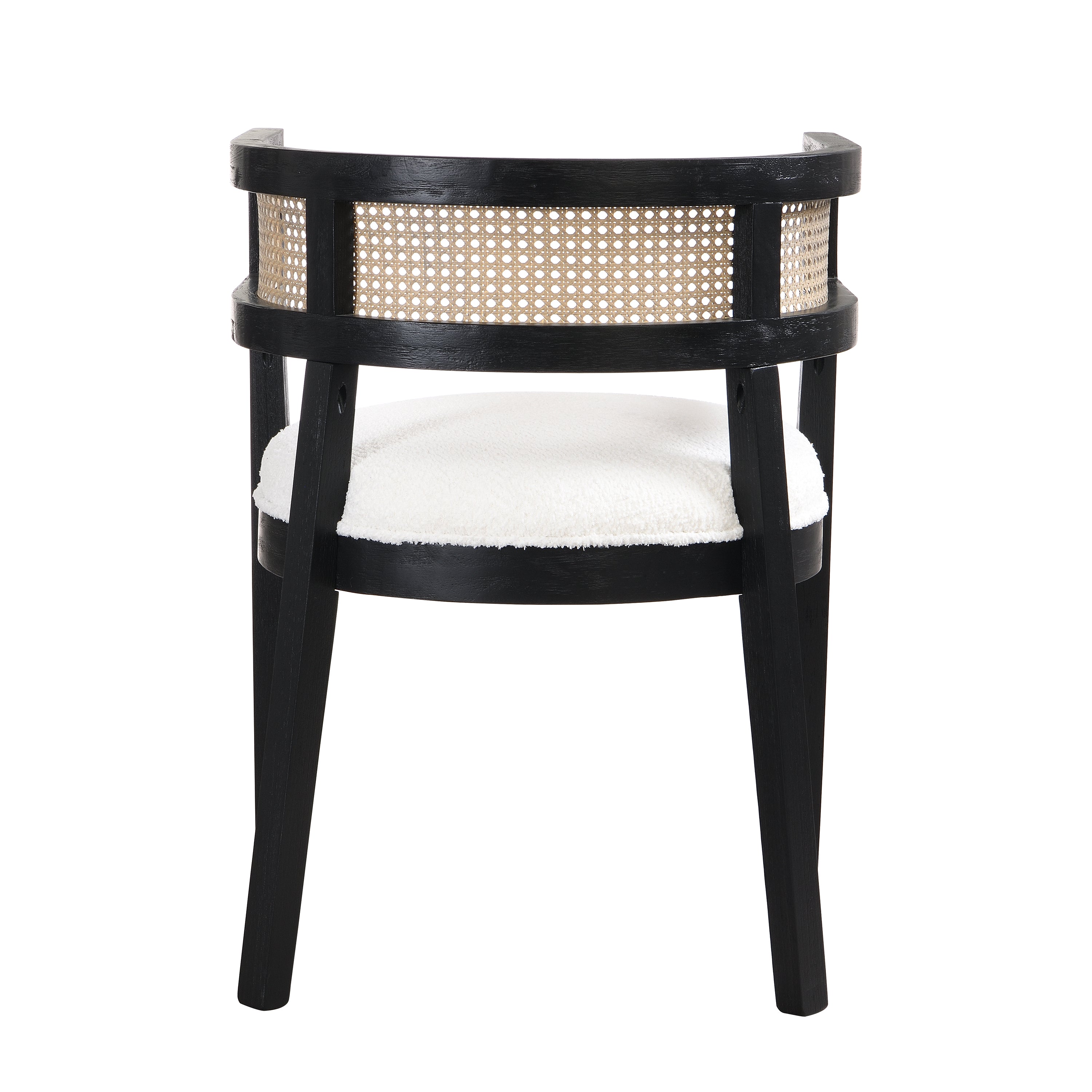 Asbury 7-Piece Mid-Century Modern Wood Upholstered Dining Set with Rattan U-Back Chairs