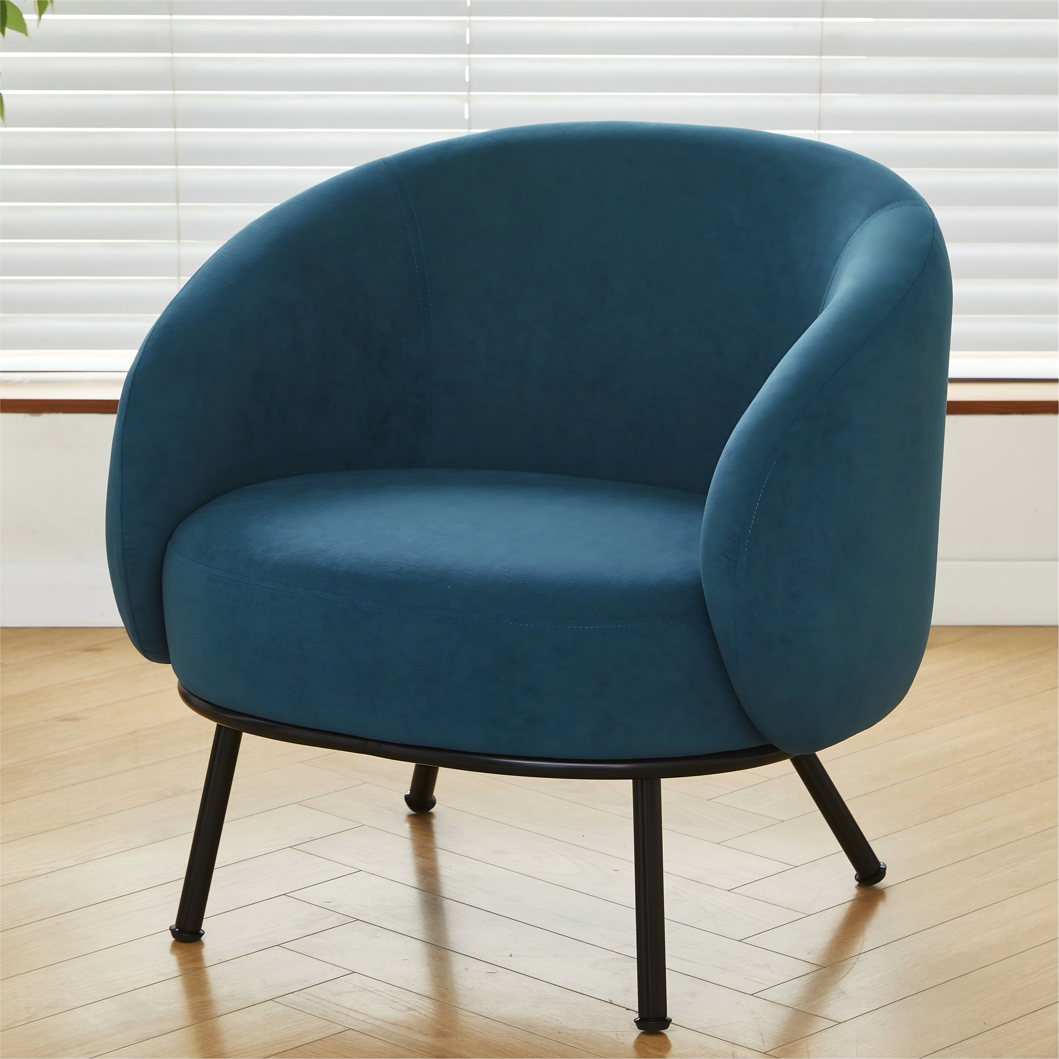 Mid-Century Modern Velvet Barrel Armchair with Metal Legs