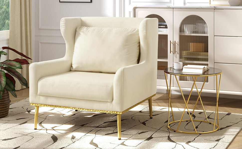 Modern Velvet Accent Chair with Arms and Gold Tone Legs