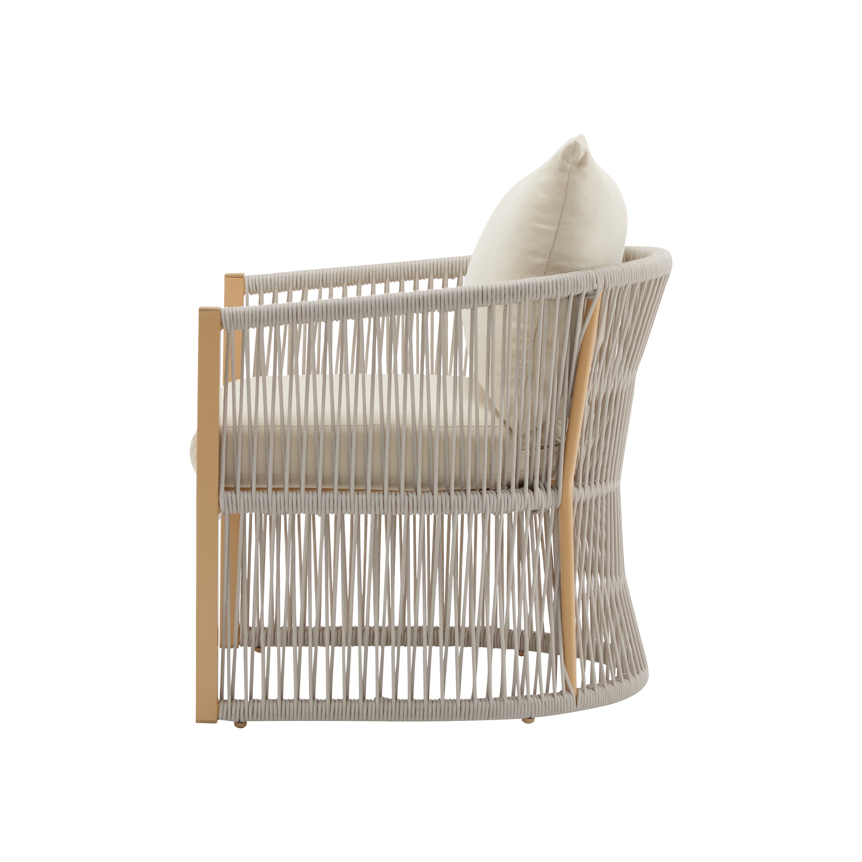 Outdoor Lounge Chair with Rope-Weave Design and Curved Frame