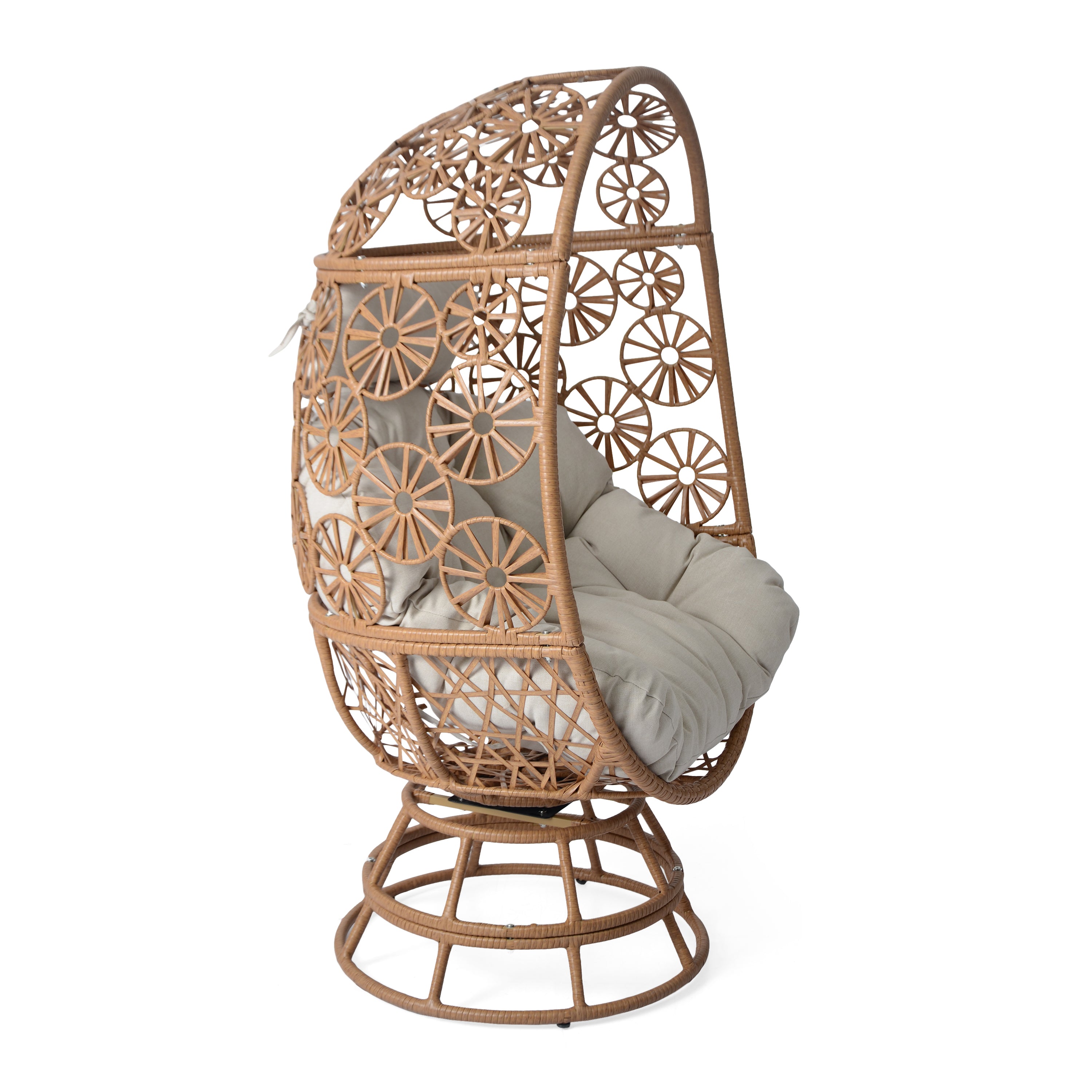 Patio Wicker Egg Chair with Circular Windmill Pattern and High Back