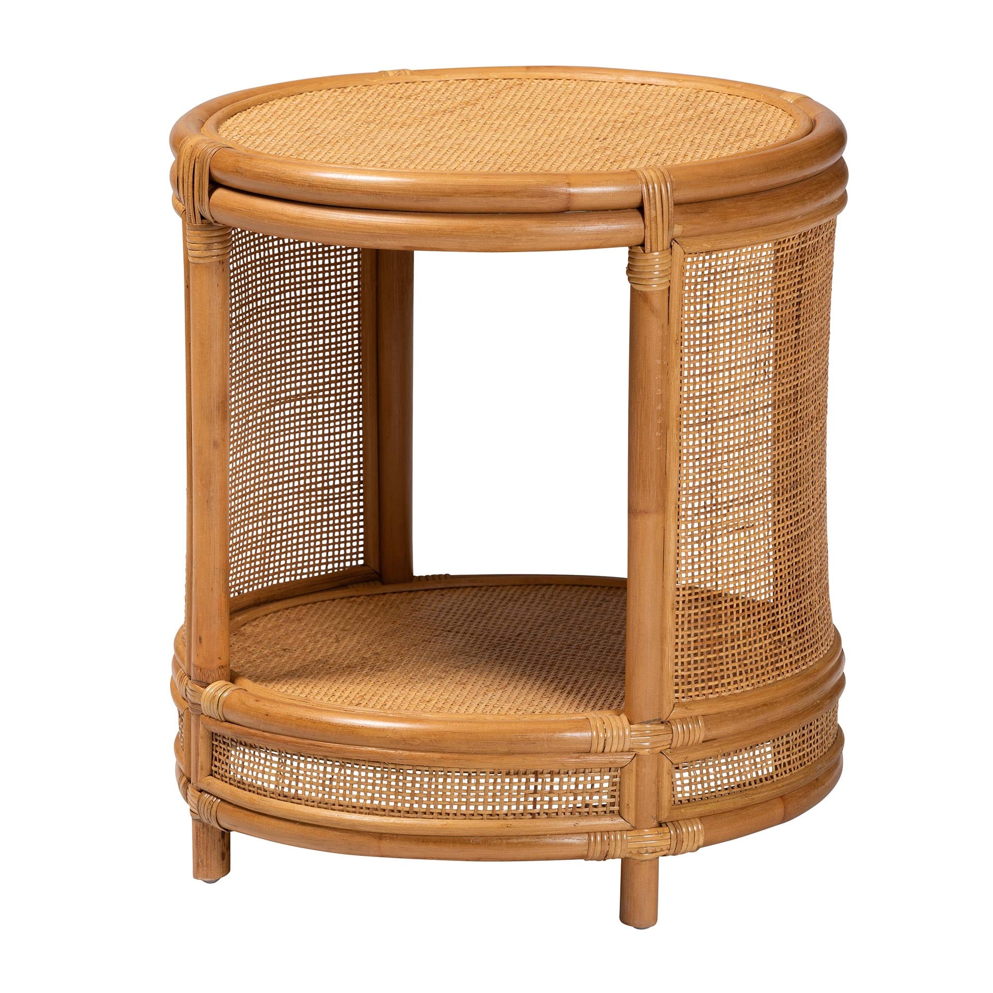Modern Bohemian Natural Brown Rattan End Table