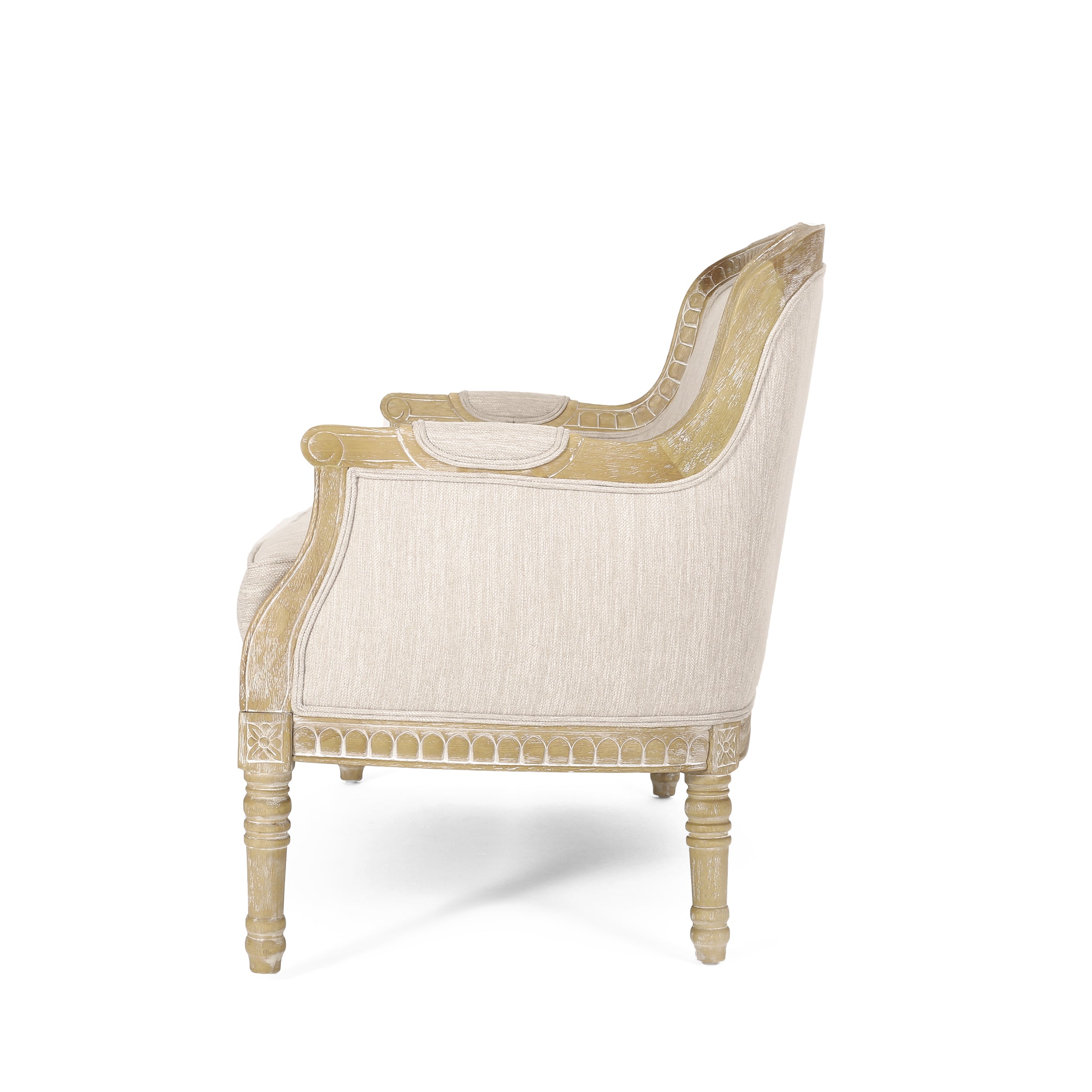 Upholstered Loveseat with Turned Legs and Recessed Arms