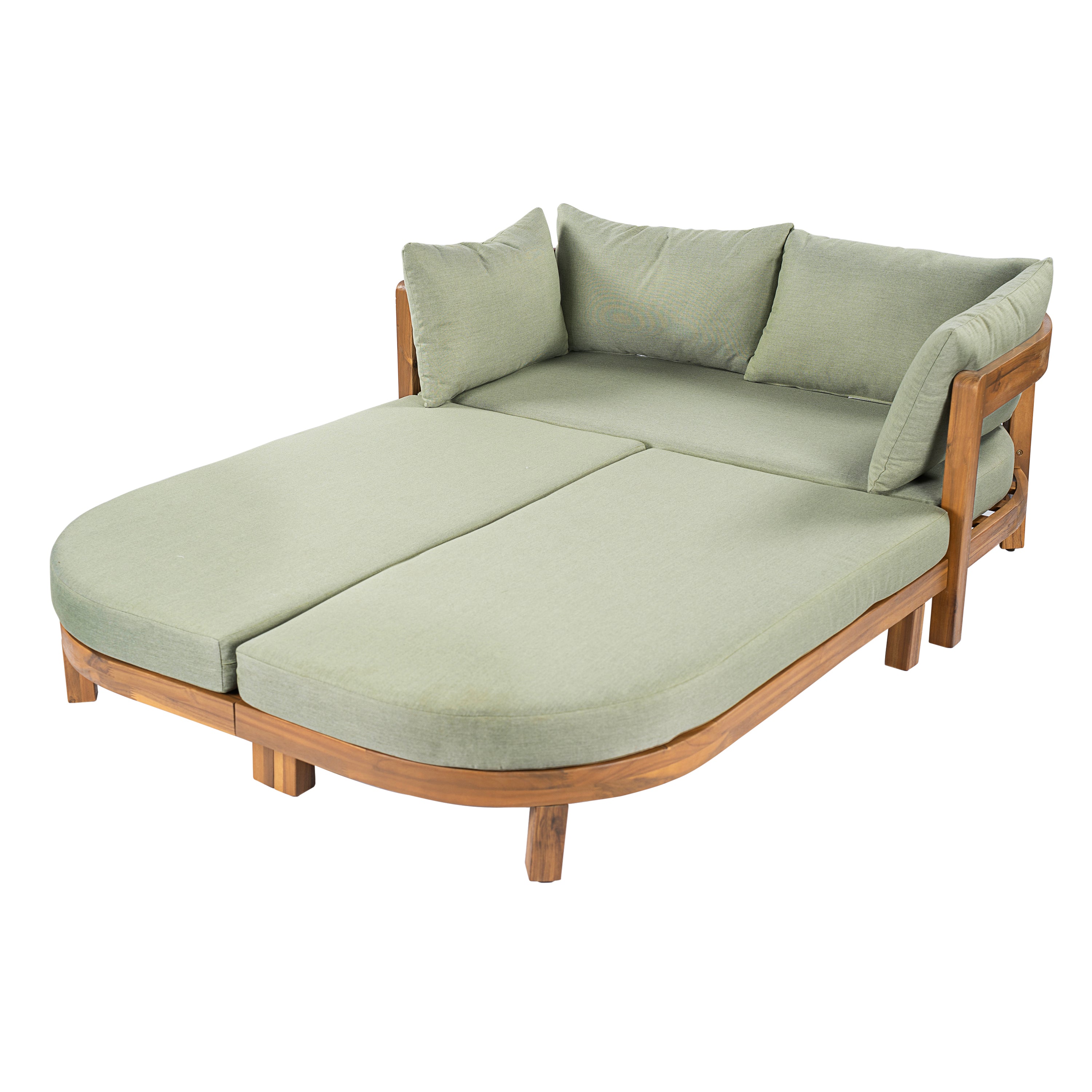 Donovan Outdoor Wood Daybed, Teak Finish With Green Cushion