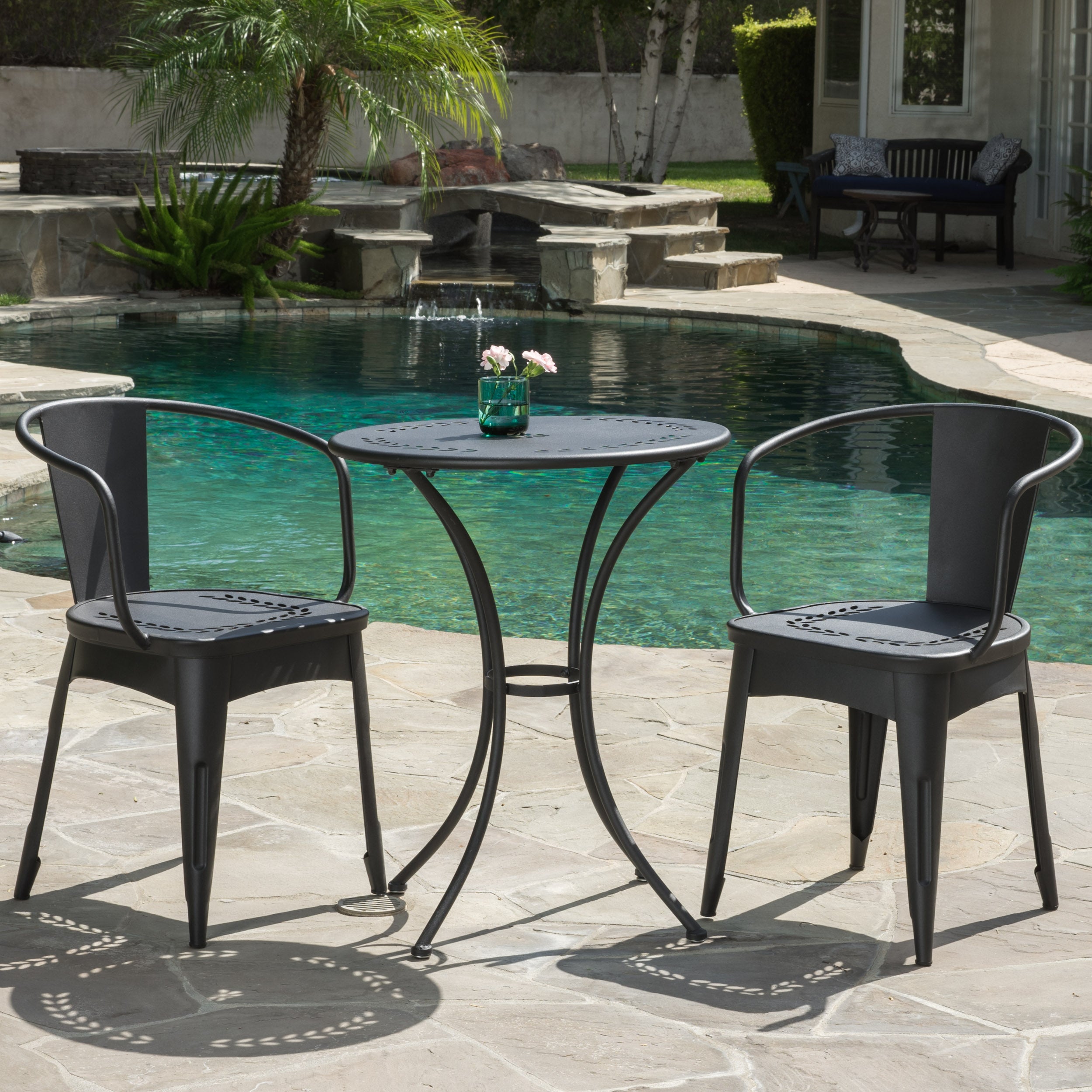 Pursuant 3-Piece Iron Bistro Set with Round Table and 2 Curved Back Chairs