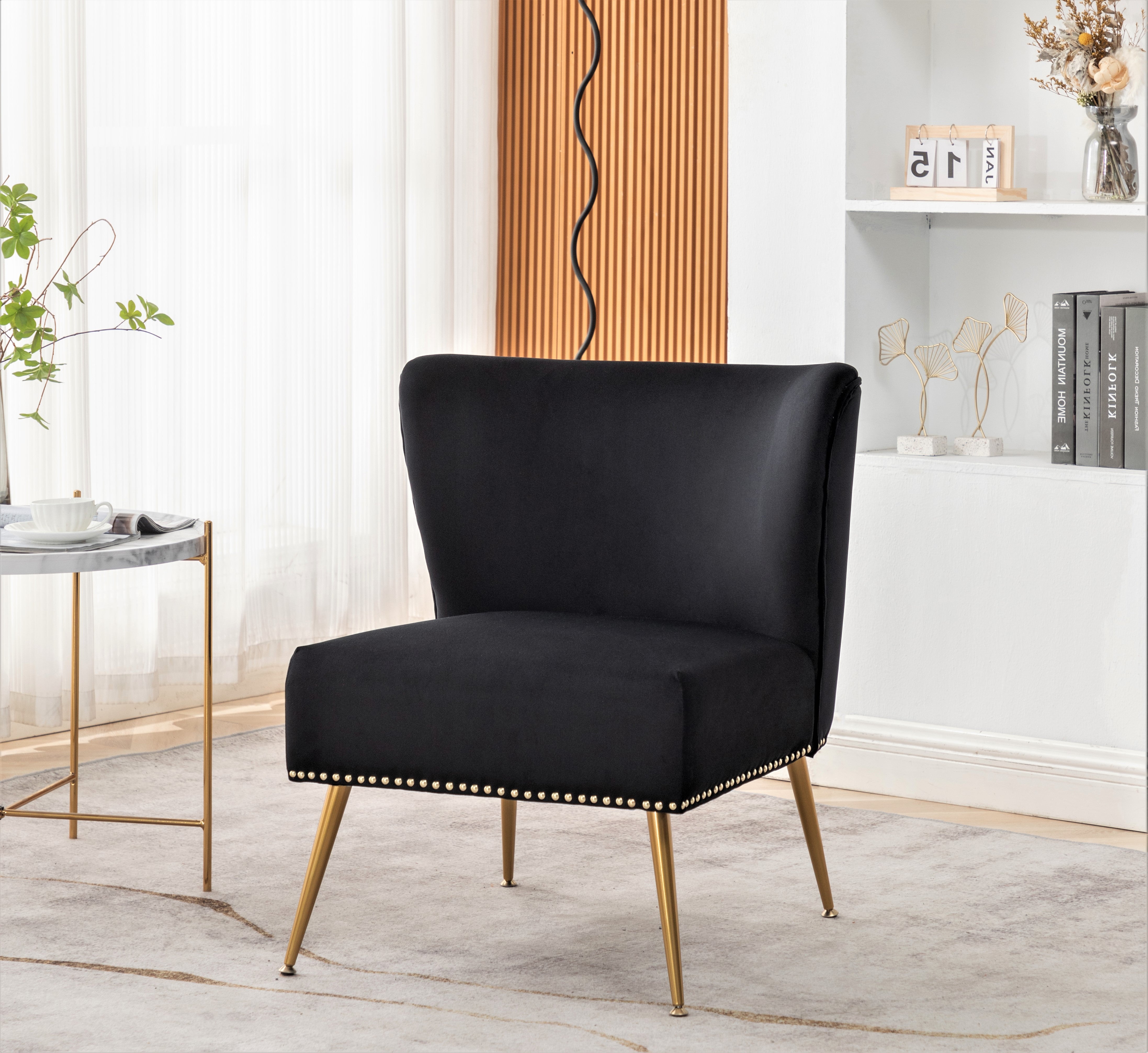 Printed Cloth Accent Chair, Armless Slipper Chair with Metal Legs, Modern Upholstered Side Chair for Living Room Bedroom Small Spaces