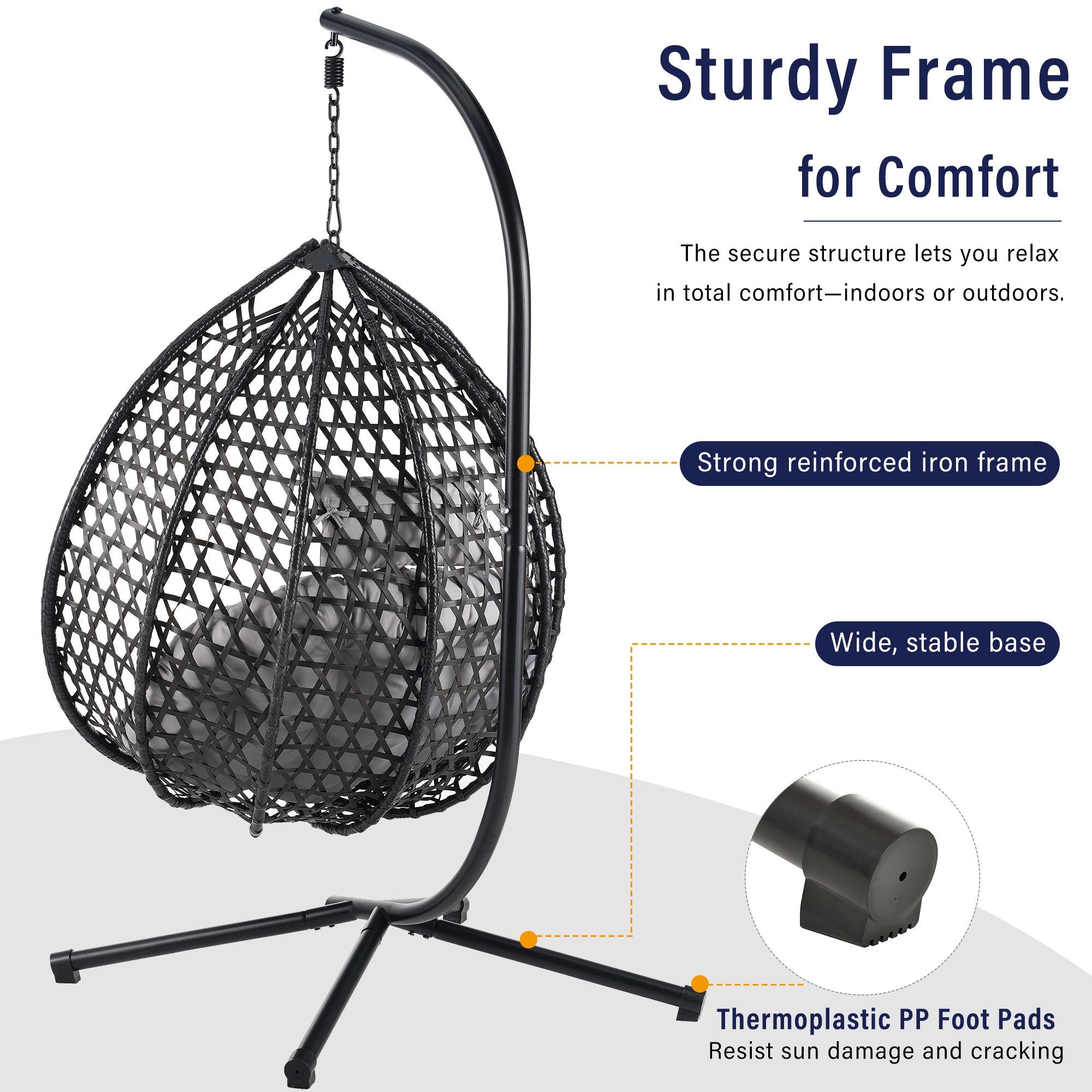 Hanging Swinging Egg Chair with Rattan Weaving, Base Included