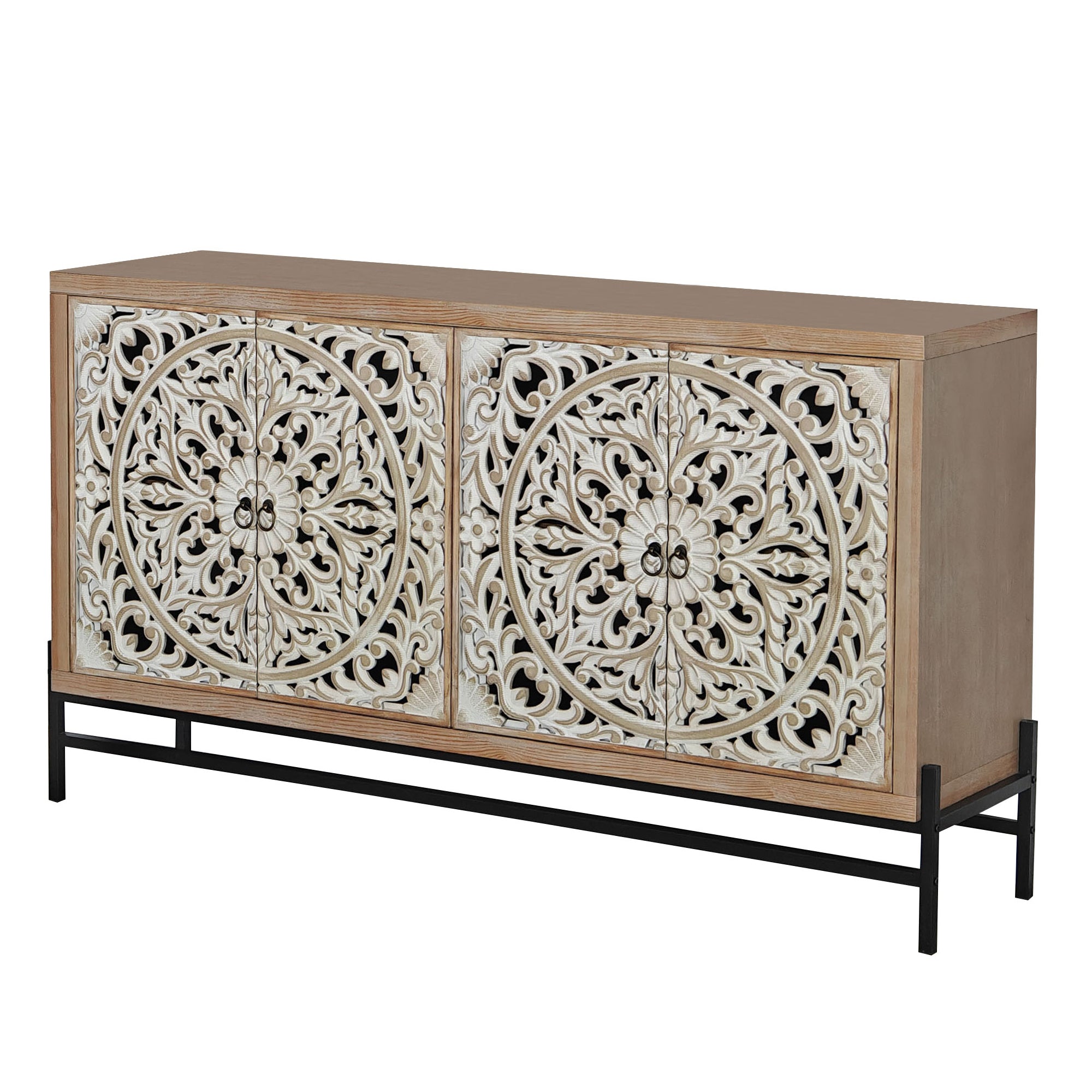 Vintage Carved Wood 4-Door Cabinet