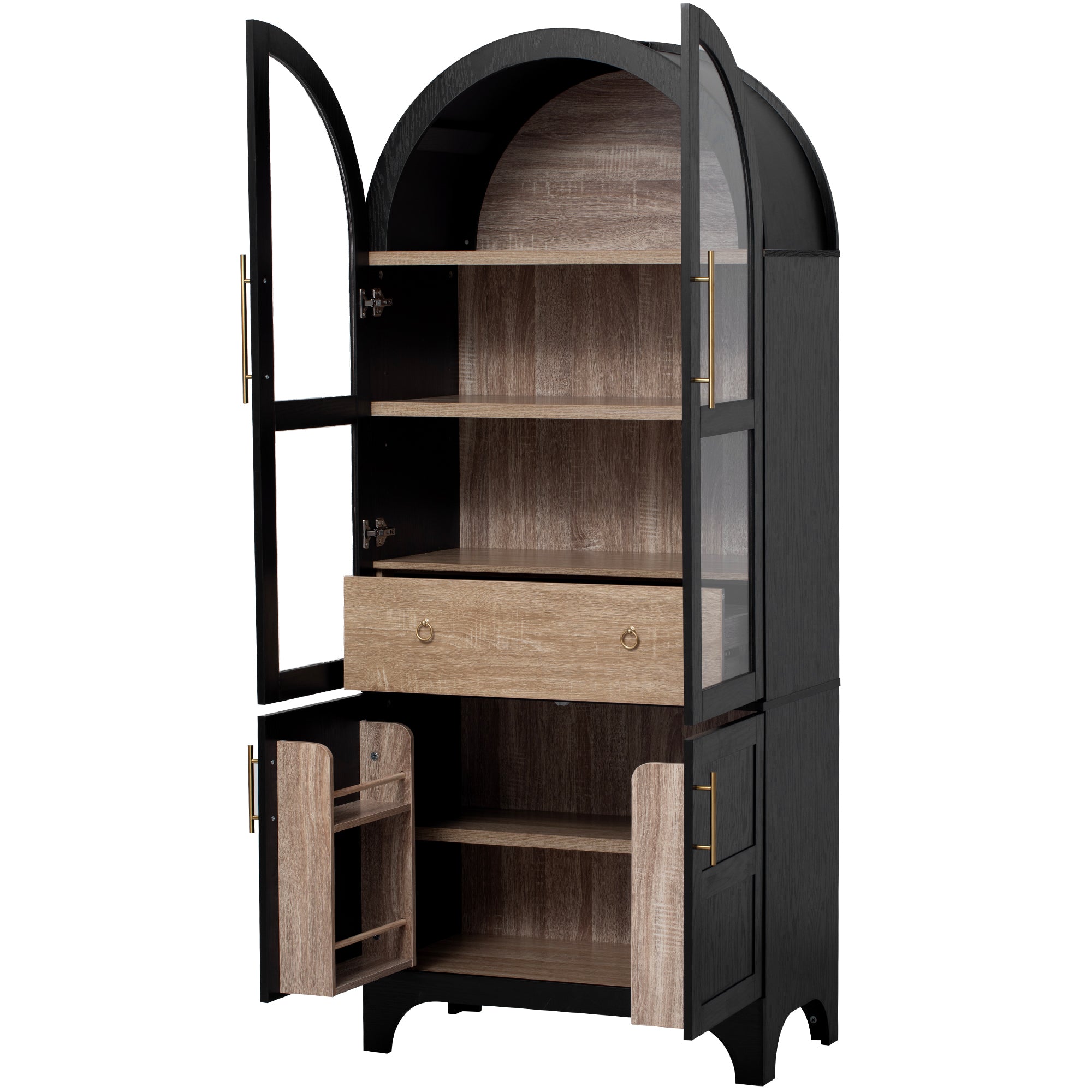 Farmhouse Kitchen Storage Cabinet with Open & Adjustable Shelves