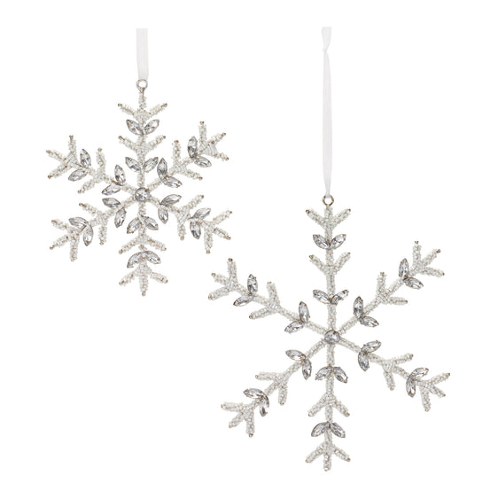 Jeweled Metal Snowflake Ornament (set of 12) - White