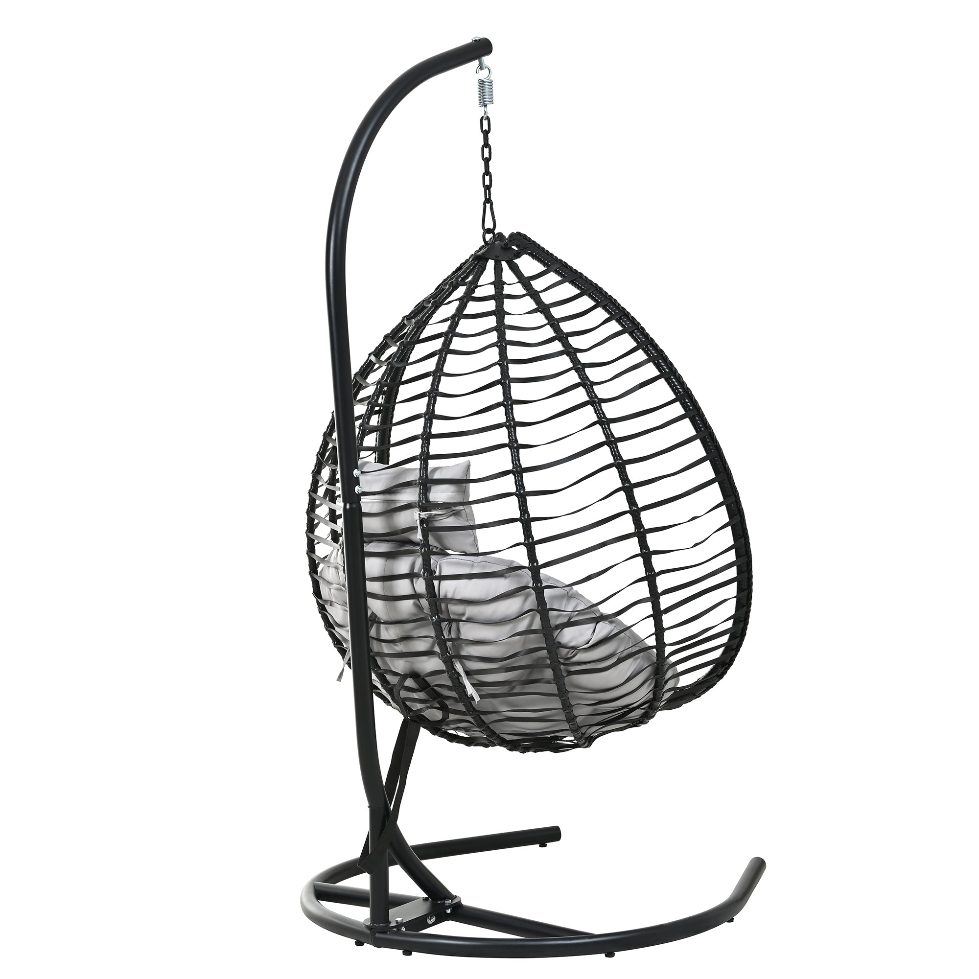 Foldable Rattan Egg Swing Chair with Iron Frame, Plush Cushion & Removable Headrest