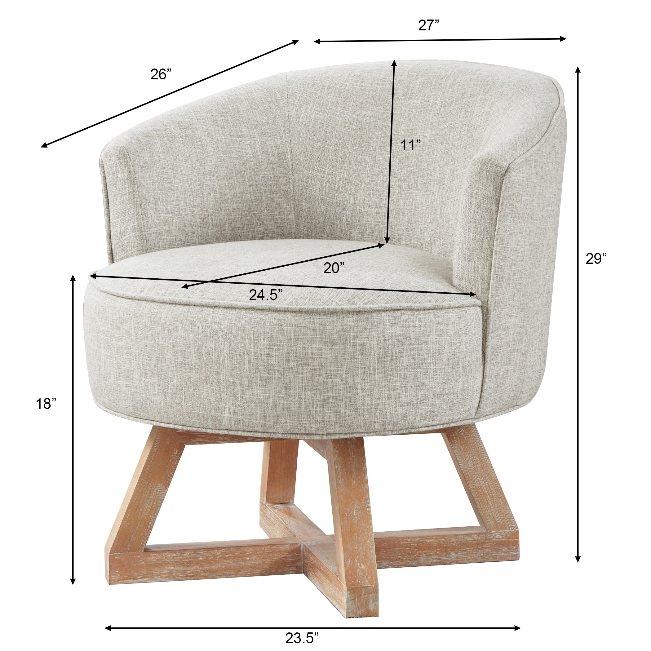 Linen 360° Swivel Chair with Cross-Shaped Wooden Base