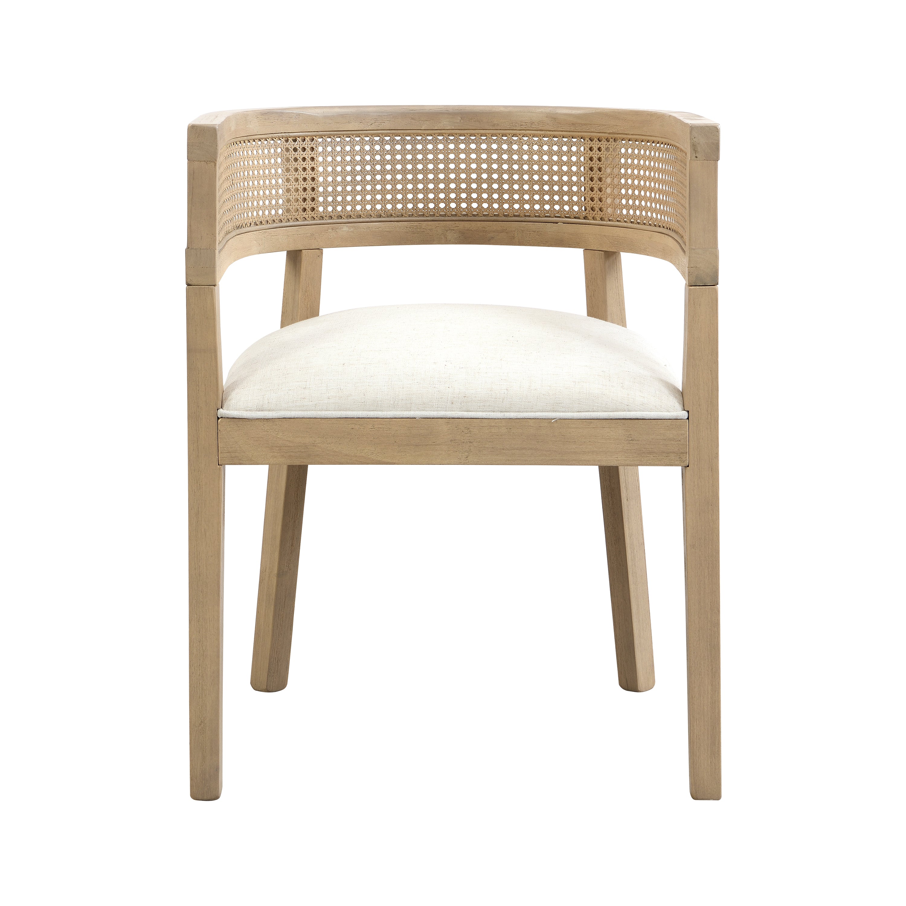 Asbury 7-Piece Mid-Century Modern Wood Upholstered Dining Set with Rattan U-Back Chairs
