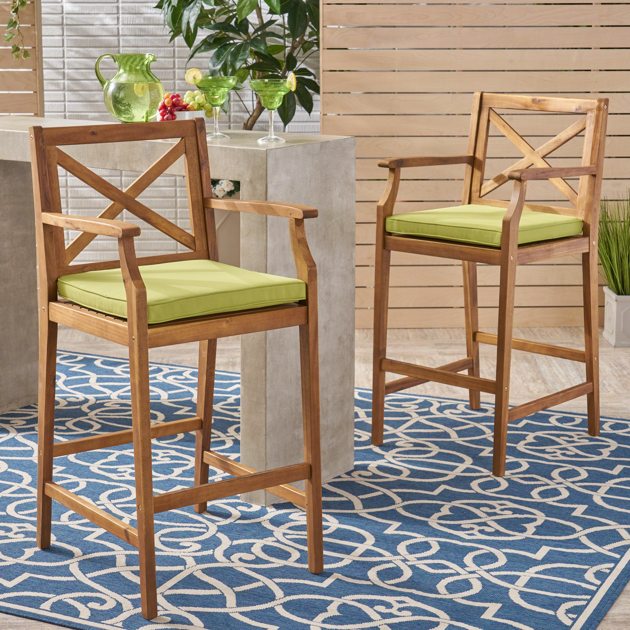 Perla Outdoor Acacia Wood Barstools, Set of 2