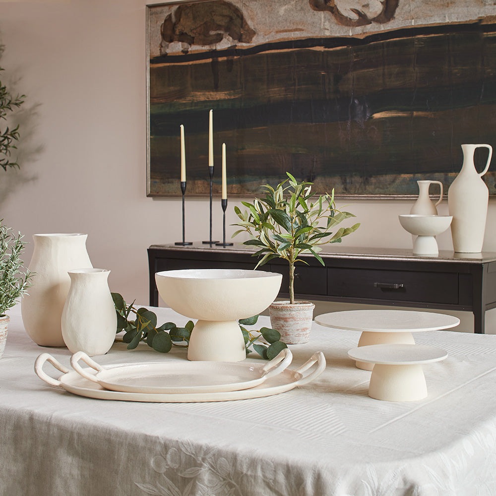 Creme Bowl with matching Trays and Cake Pedestals 