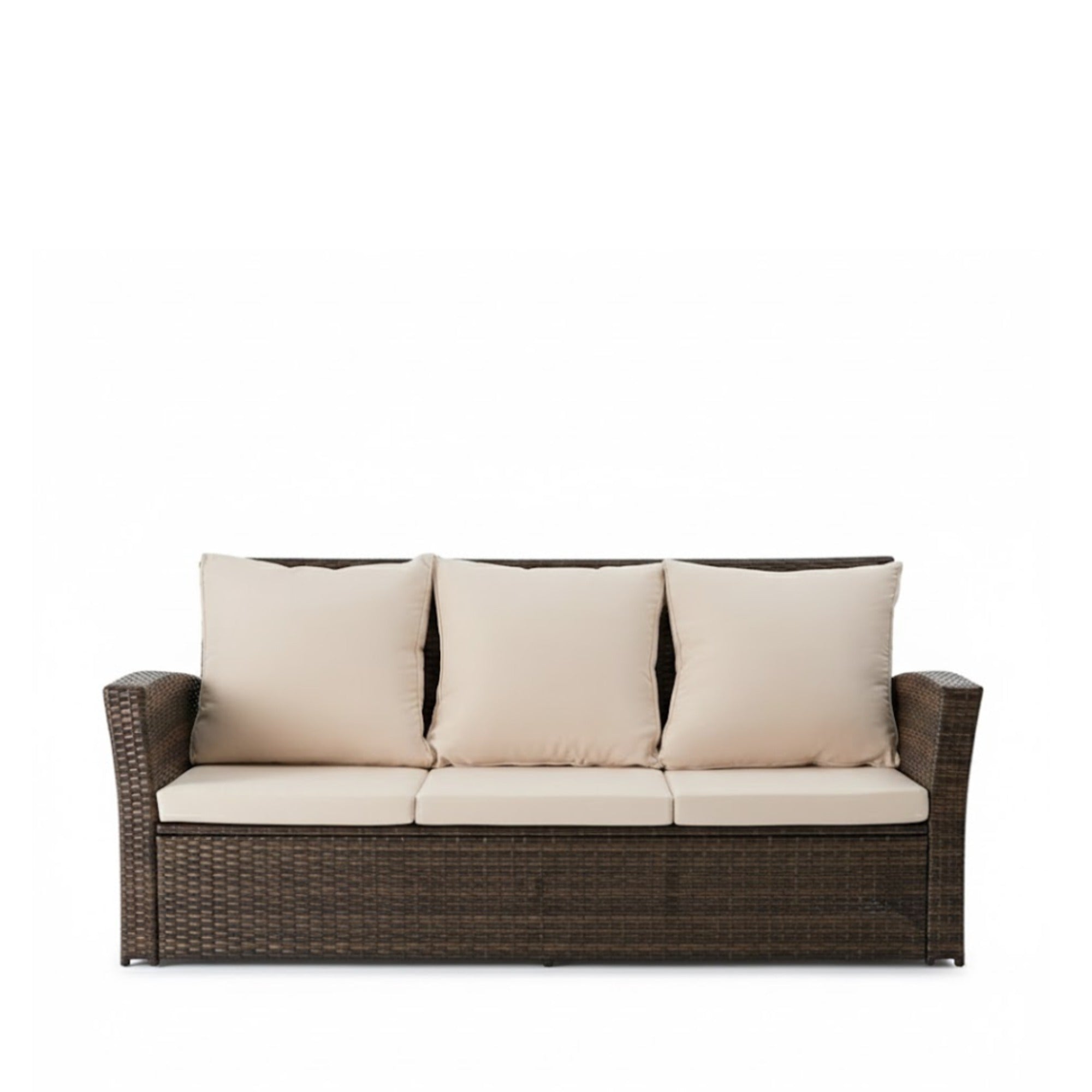 All-Weather Wicker 3-Seat Patio Sofa with Thick Gray Cushions & Black Iron Frame, 67.7'
