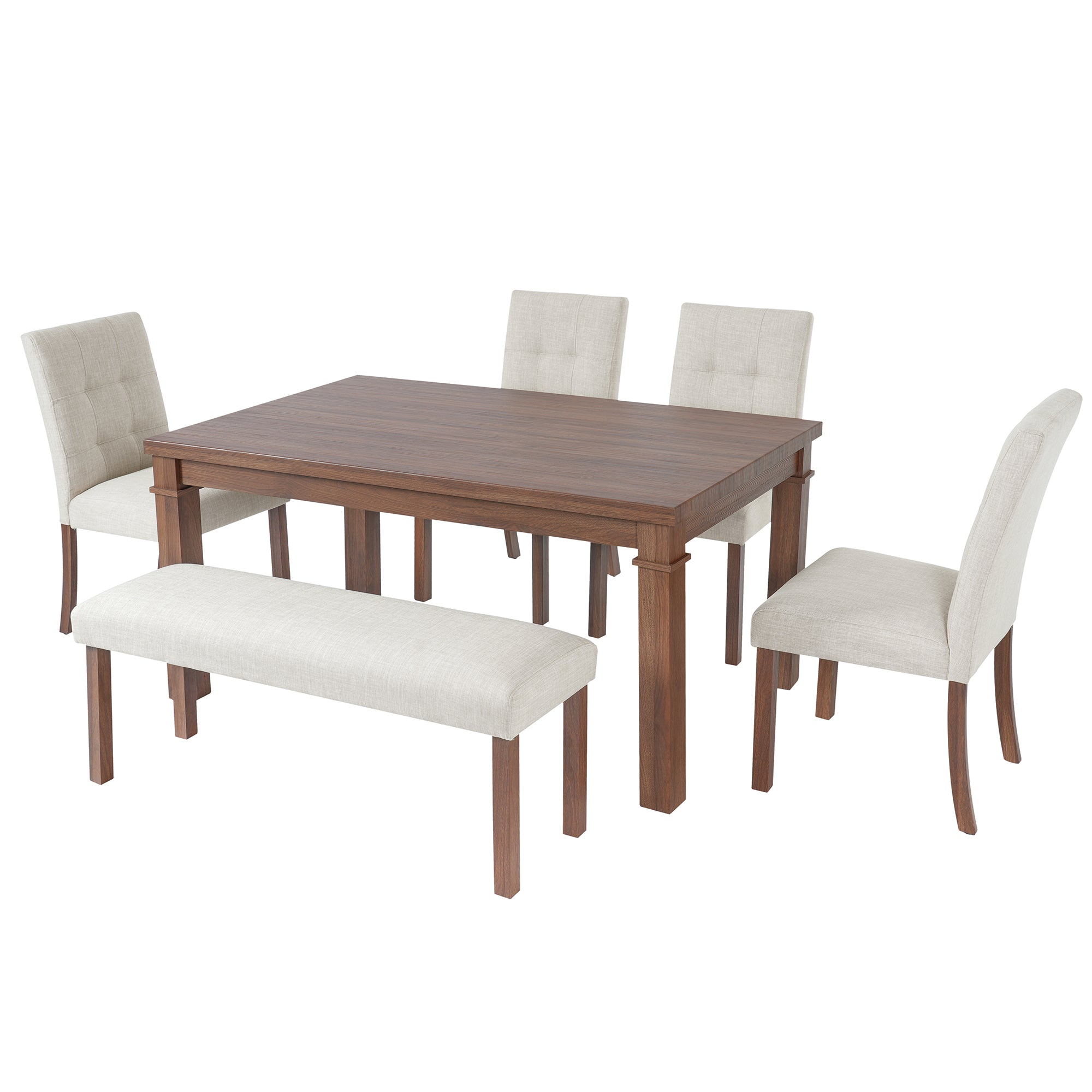 Franklin Modern 6-Piece Dining Set with 4 Upholstered Chairs & Bench