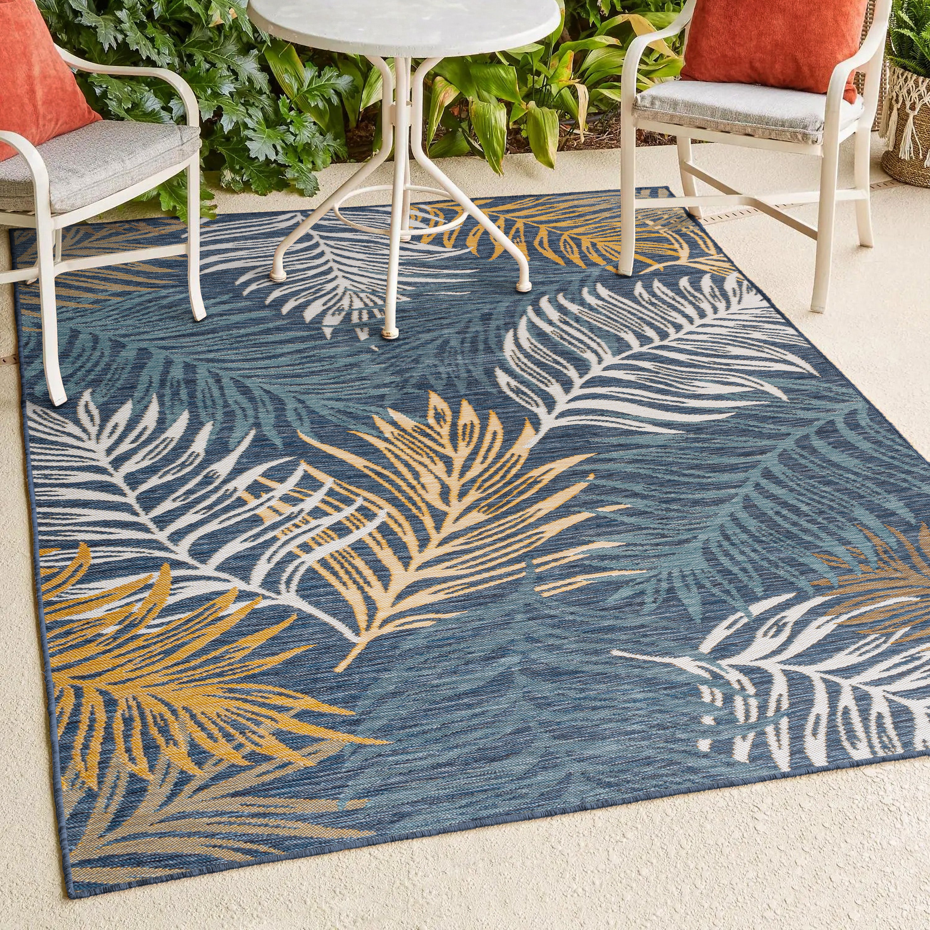 Calypso Coastal Casual Palm Frond Reversible Machine-Washable Indoor/Outdoor Runner Rug