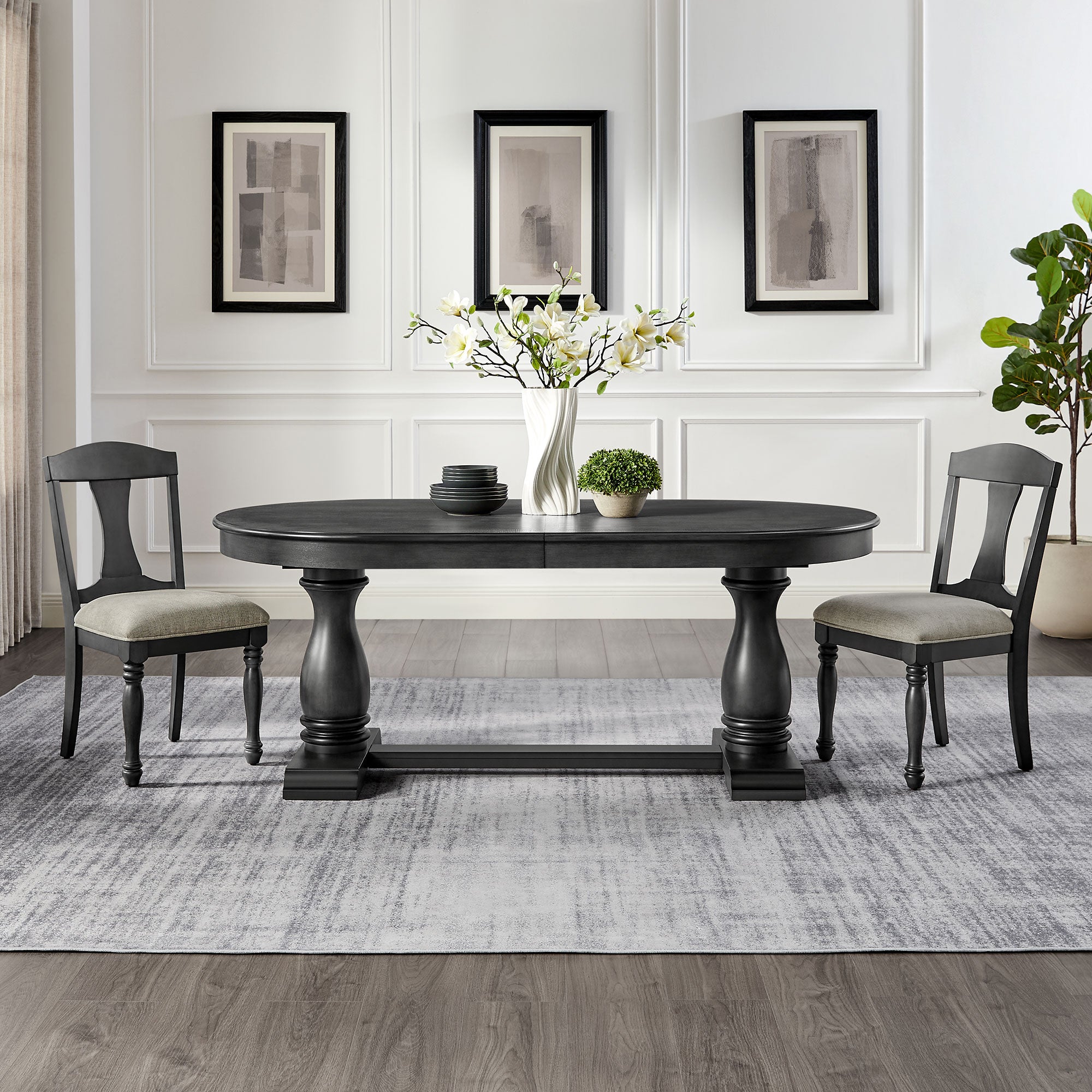 Mid Century Extendable Wooden Dining Table with 6 Chairs