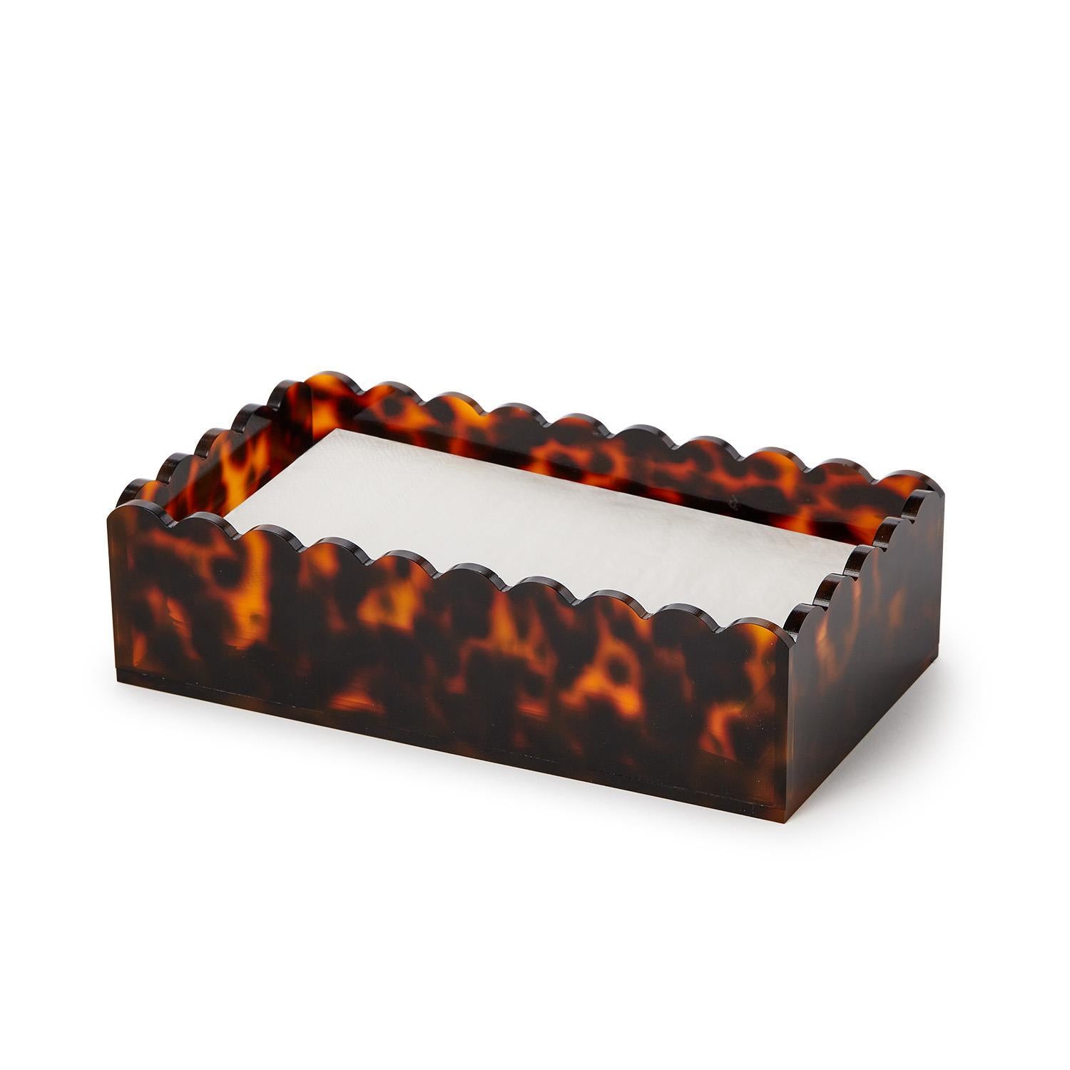 Tortoise Print Scalloped Edge Acrylic Guest Napkin Holder