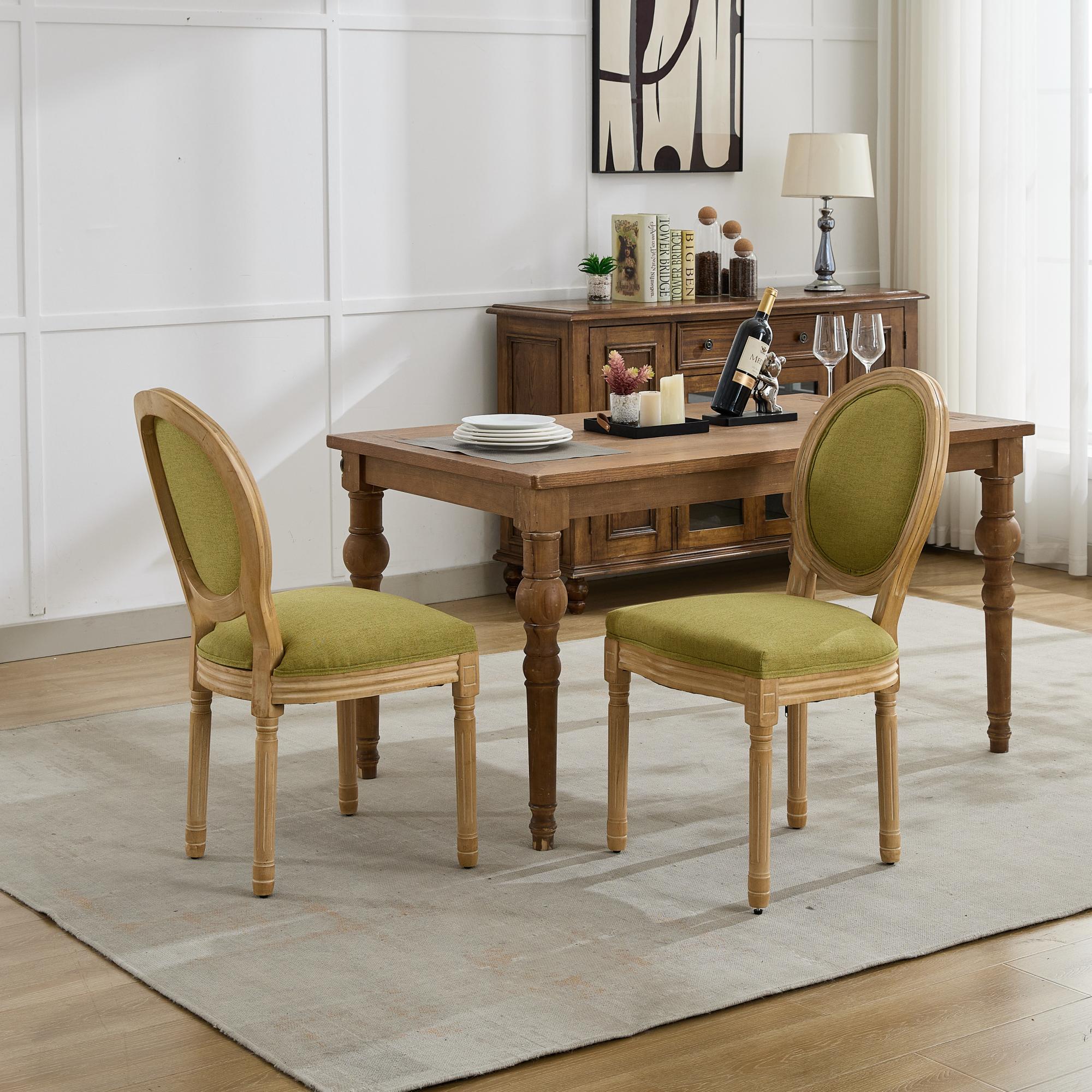 French Country Dining Chairs with Round Upholstered Backrest, Set of 2