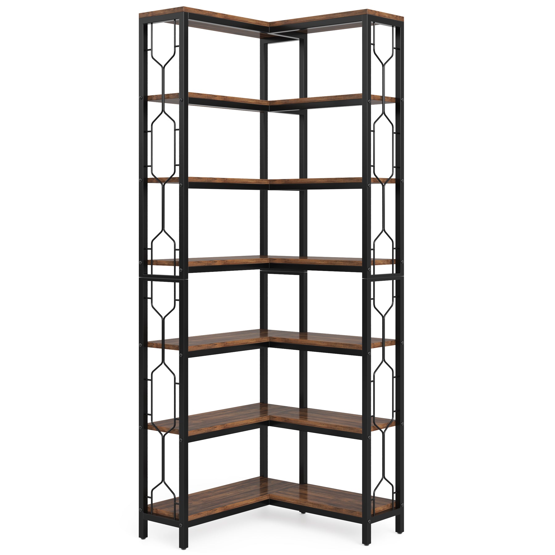 7-Tier Industrial Corner Bookshelf with Metal Frame