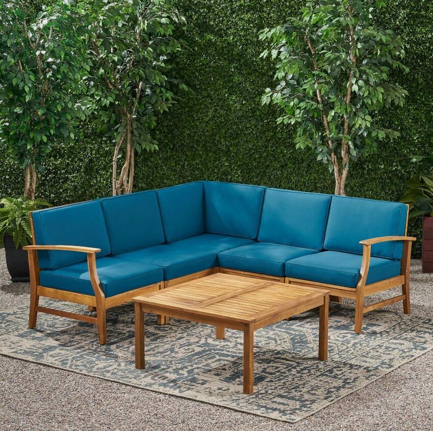 Perla Outdoor L-Shape Sectional Sofa with Coffee Table