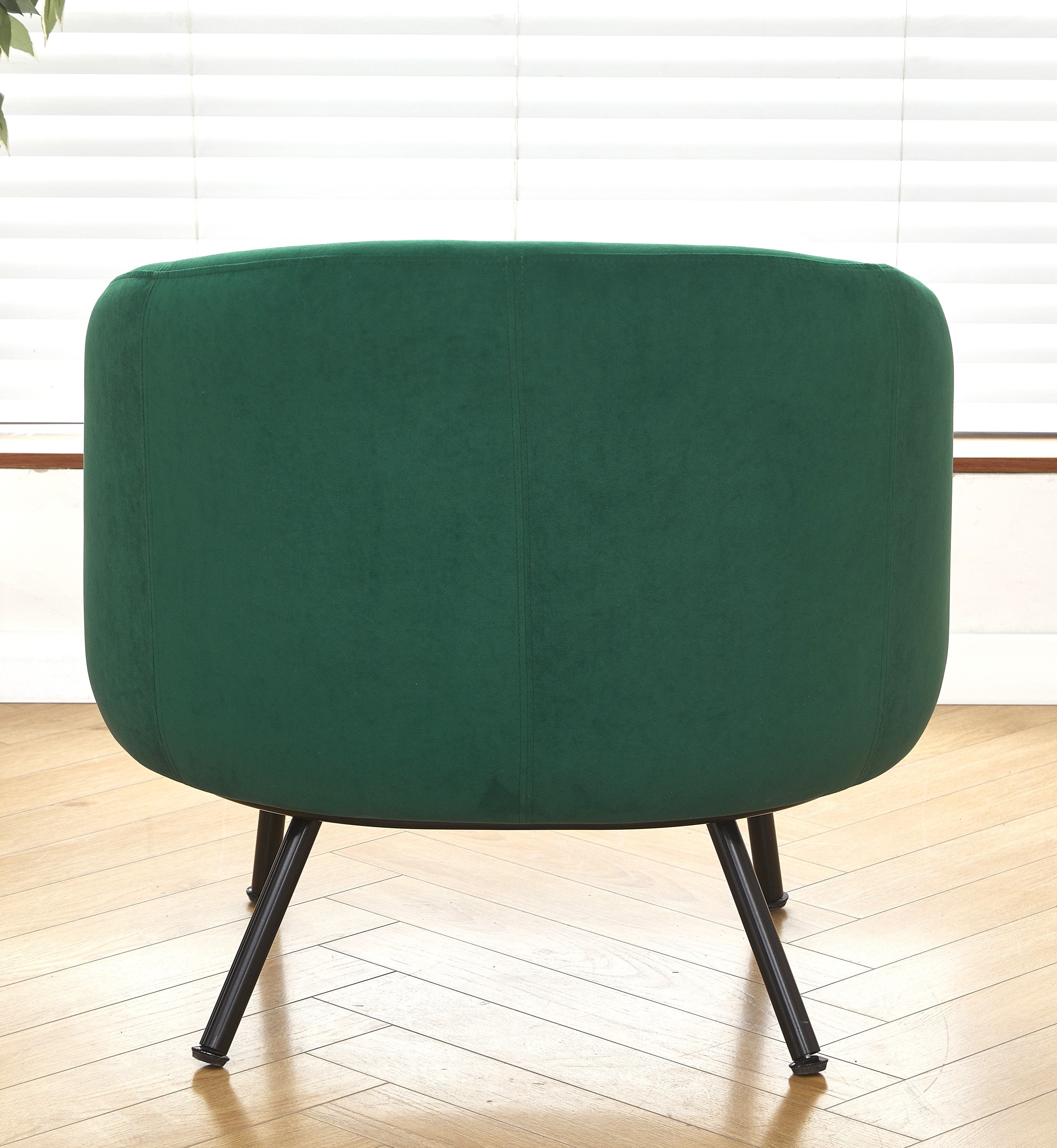 Mid-Century Modern Velvet Accent Chair, Upholstered Barrel Armchair with Metal Legs, Comfy Single Sofa Chair for Living Room Bedroom