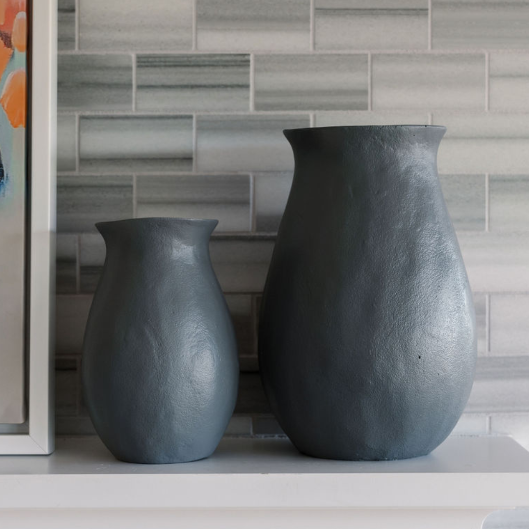 Aluminum Vase in Grey, 10.5 in