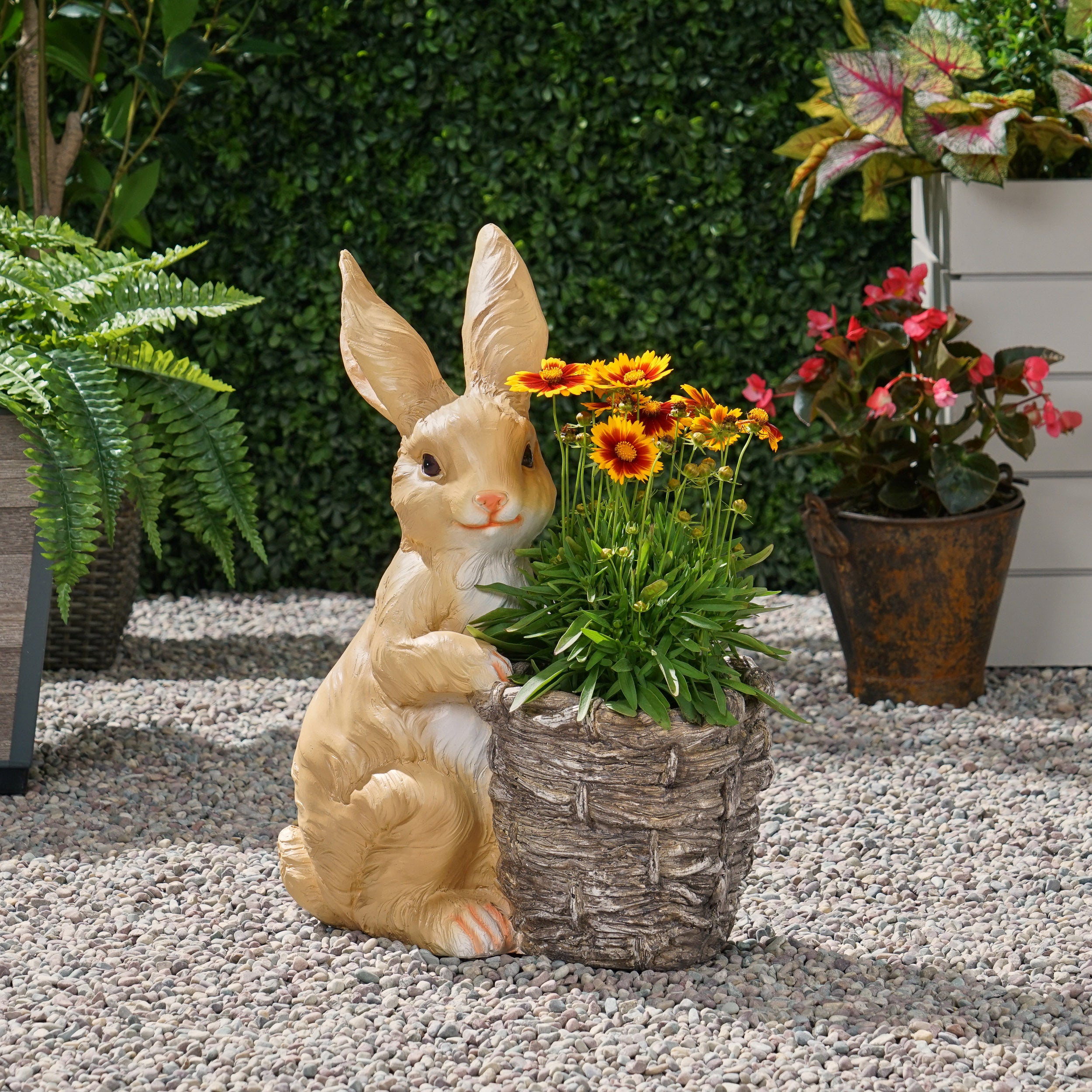 9.5" Outdoor Magnesium Oxide Rabbit Planter