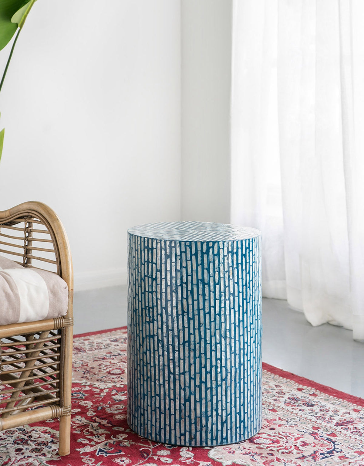 Blue Capiz Accent Stool/Table