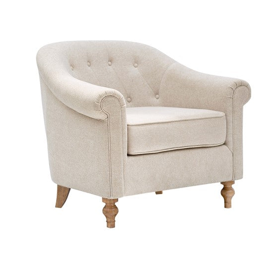 Upholstered Accent Chair with Rolled Arms and Turned Front Legs