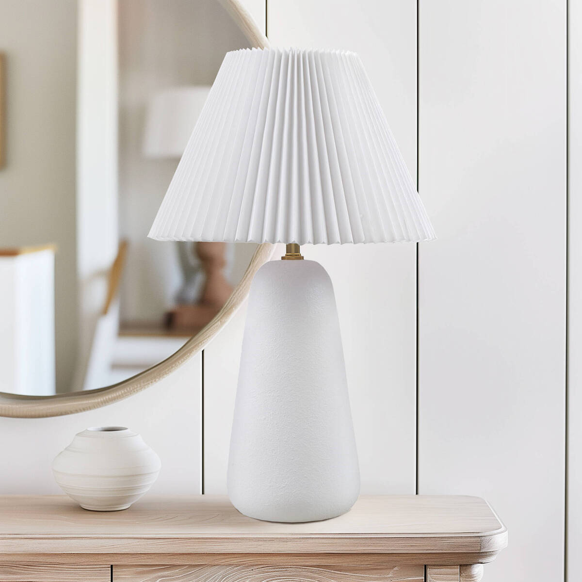 Ceramic Table Lamp with Fluted Fabric Shade