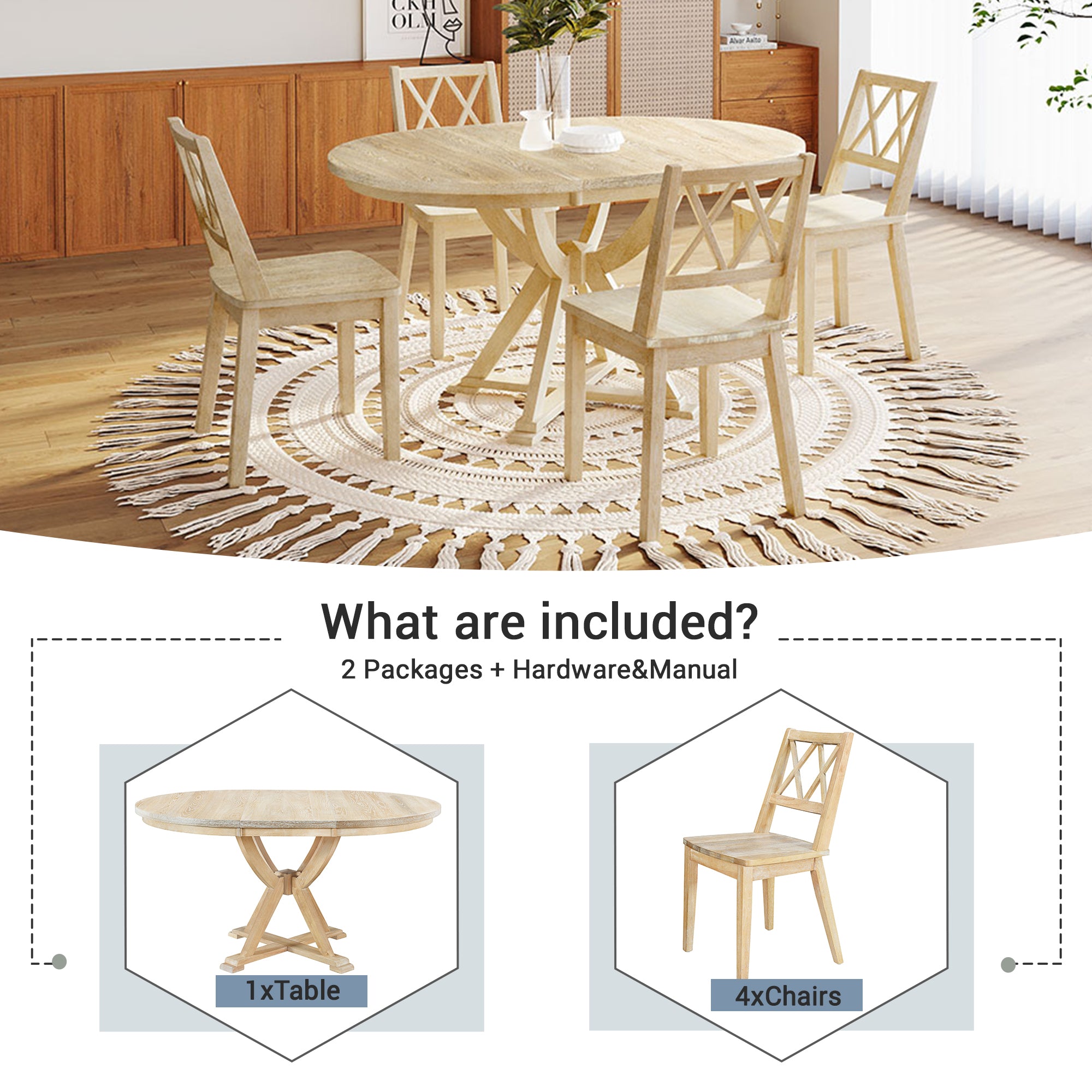 5-Piece Dining Set with Extendable Oval Table and 4 Cross Back Dining Chairs