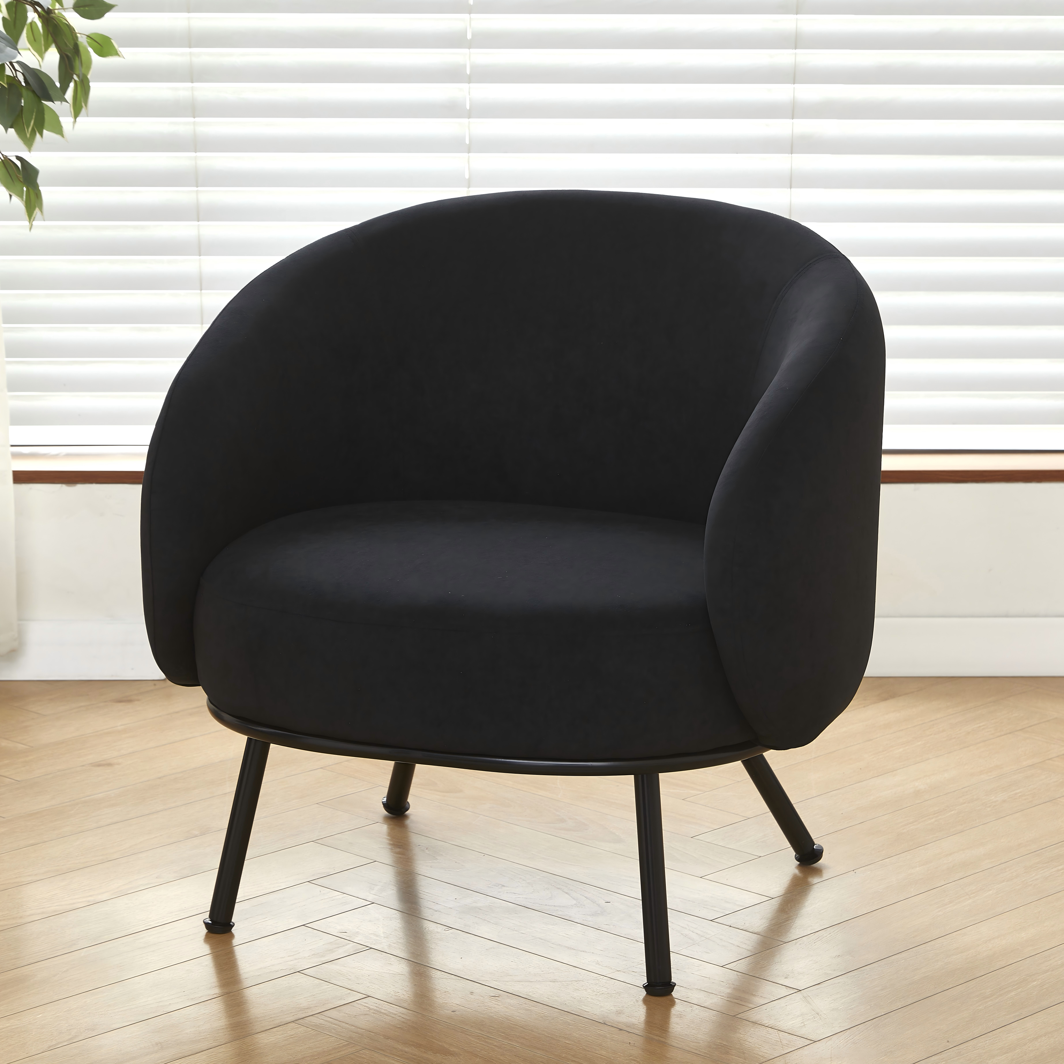 Mid-Century Modern Velvet Barrel Armchair with Metal Legs