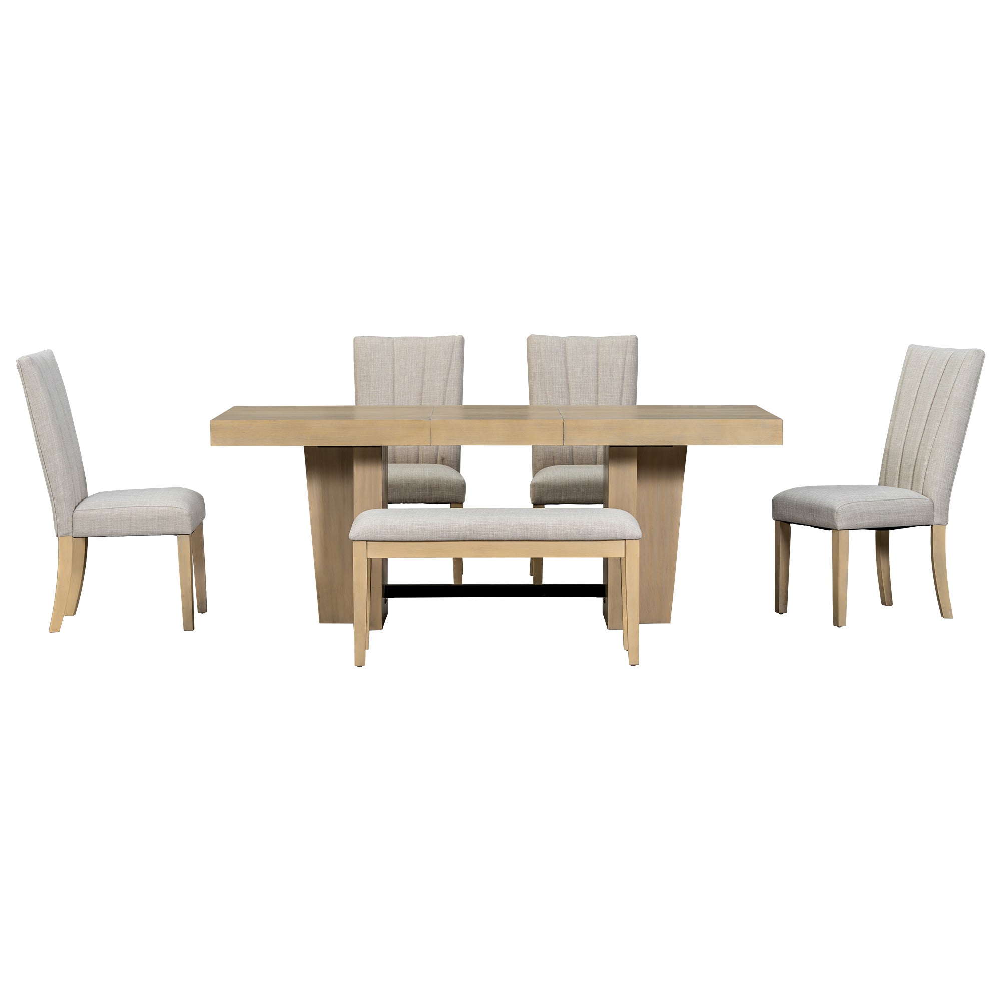 Meadowlark Farmhouse Extendable Wood Dining Table with 4 Upholstered Chairs & Bench