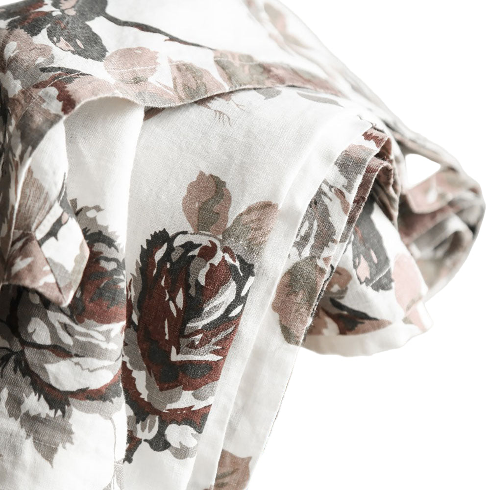 Handcrafted Linen Roses Tablecloth in Eggplant and Grey, 70 x 108 in