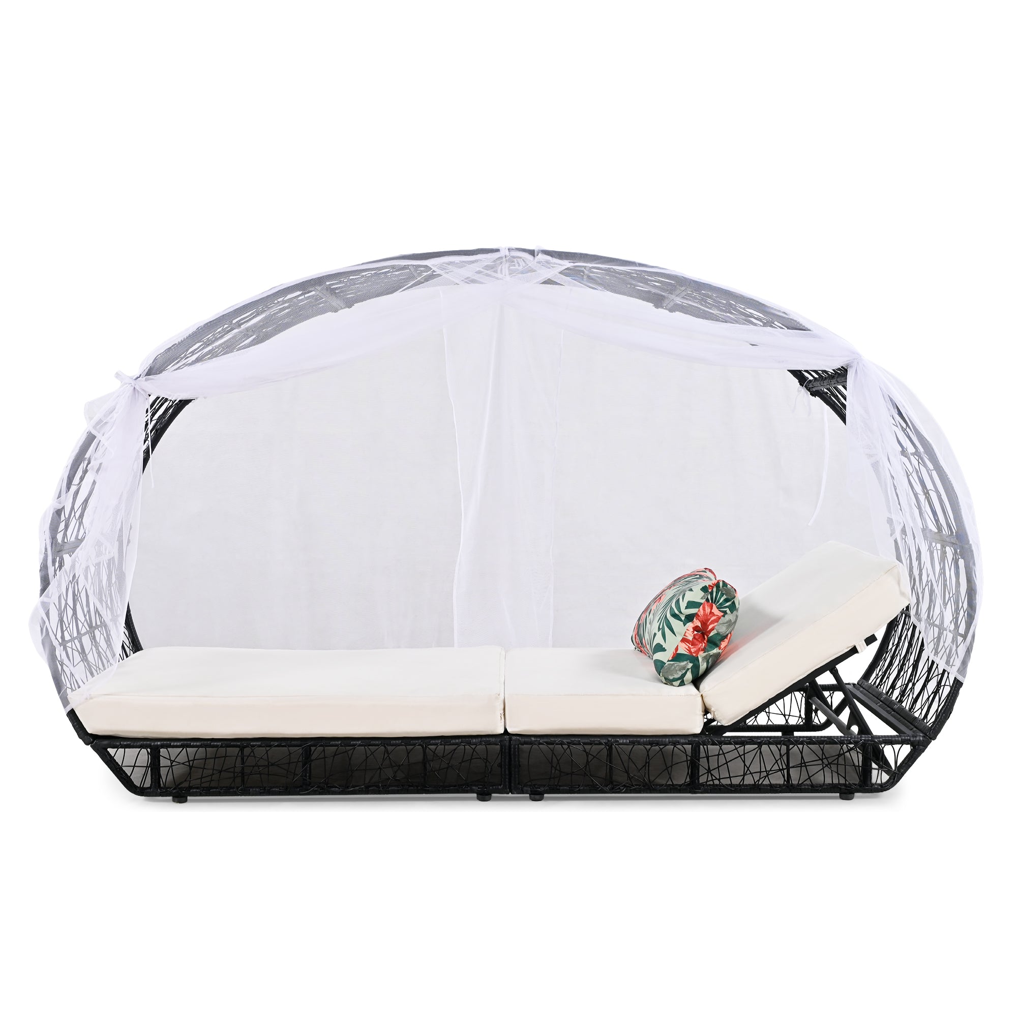 90.55" Outdoor Daybed with Curtain and Adjustable Backrest