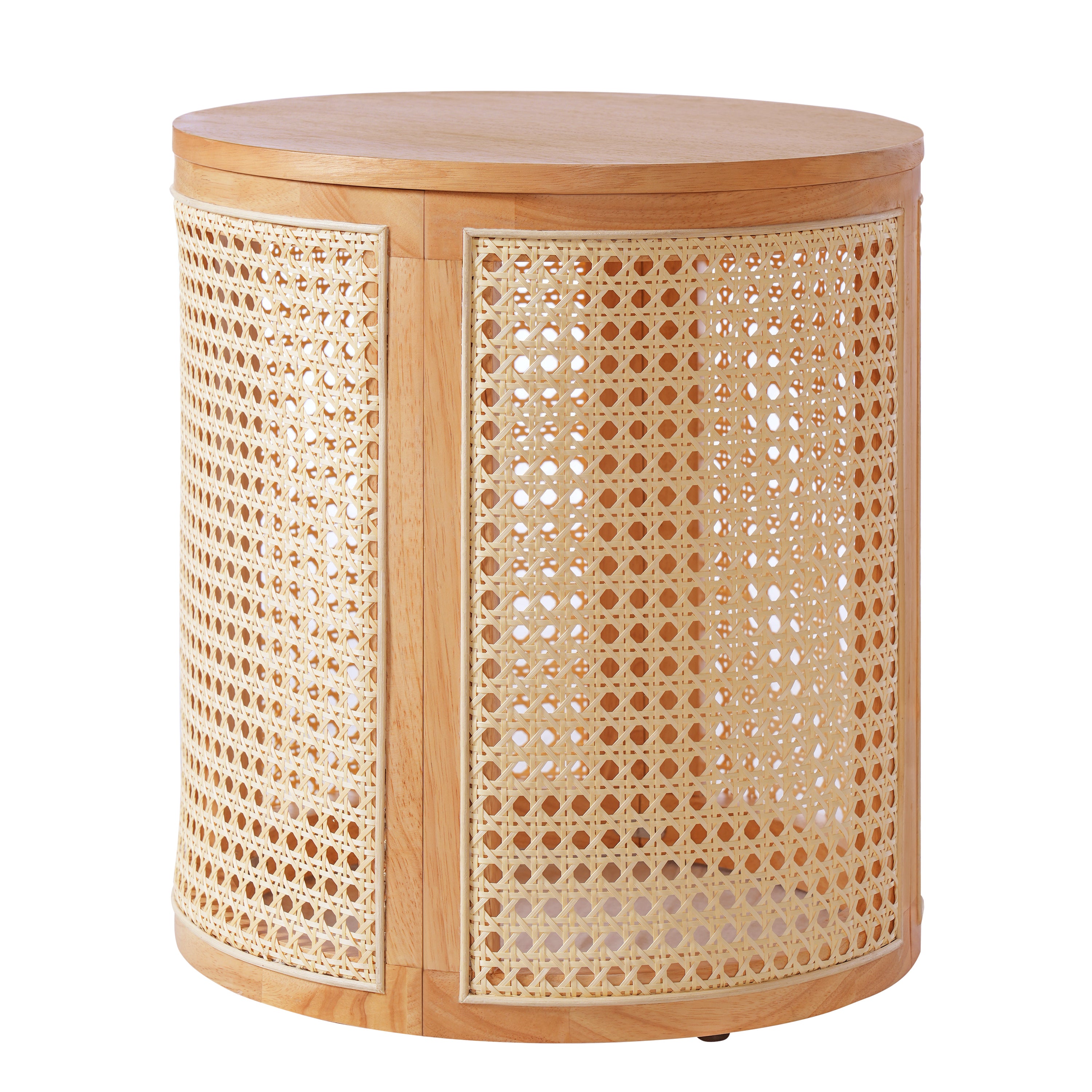 Round Rattan Pillar Storage Accent Table
