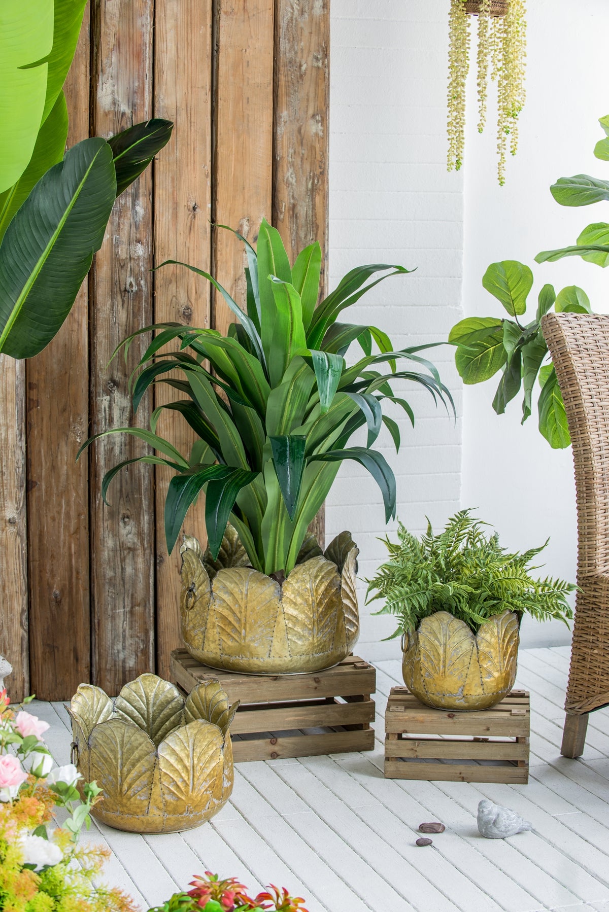 Set of 3 Distressed Metal Planters