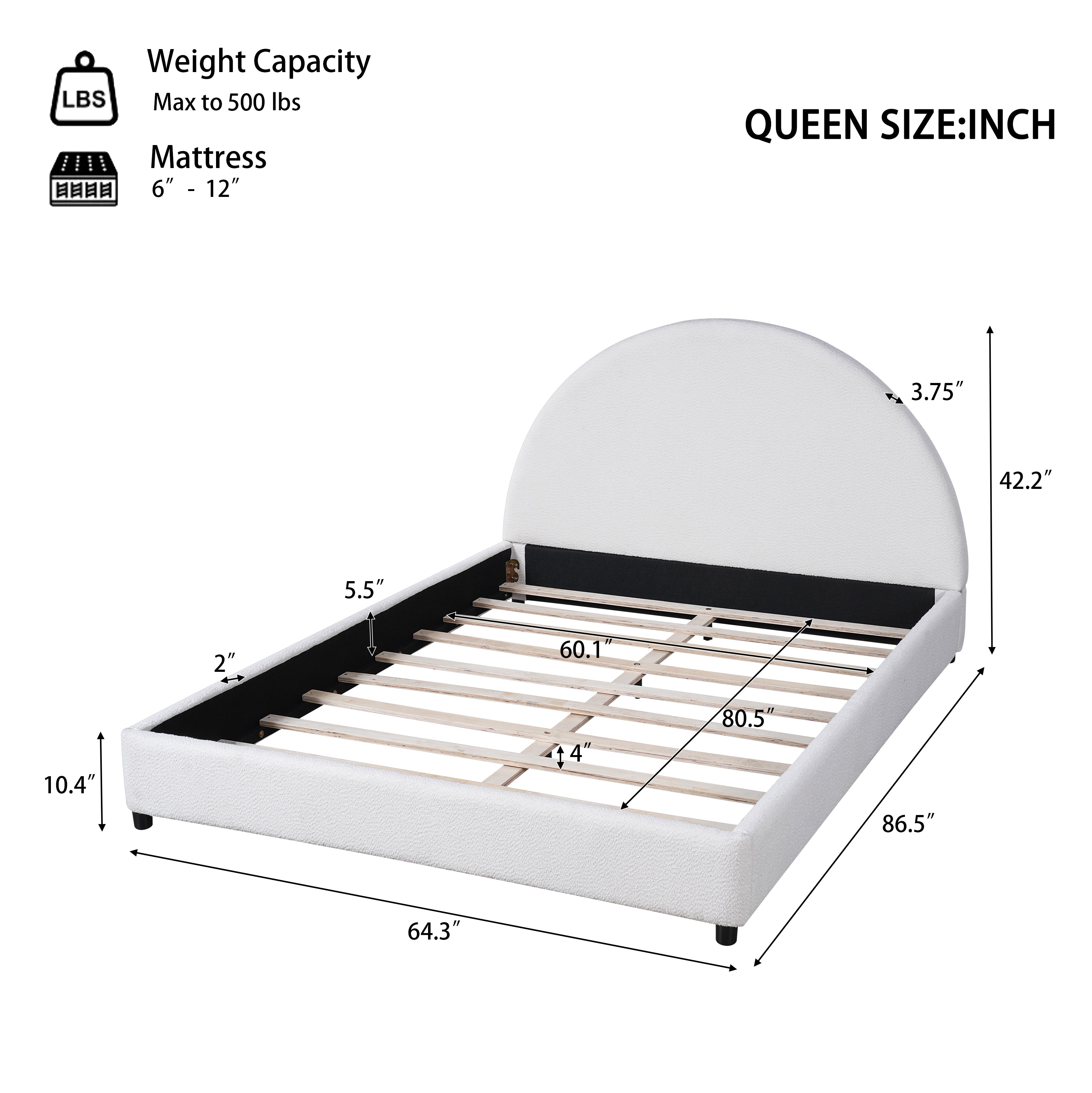Bed Frame With Boucle Upholstered Round Curved Headboard