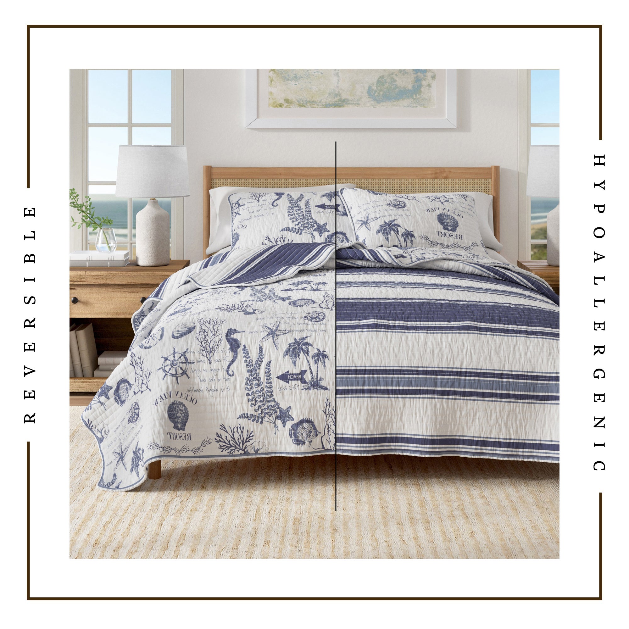 Navy Nautical Cotton Quilt Set