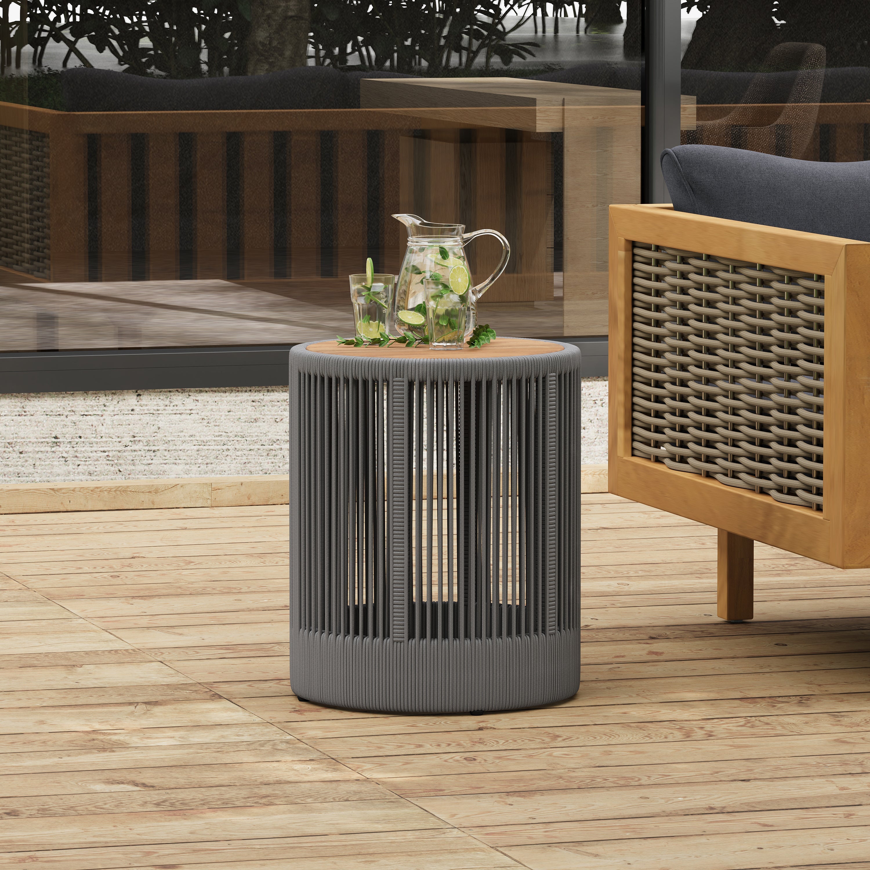 Sundara Outdoor Coffee & Side Table Set with Woven Rope Design