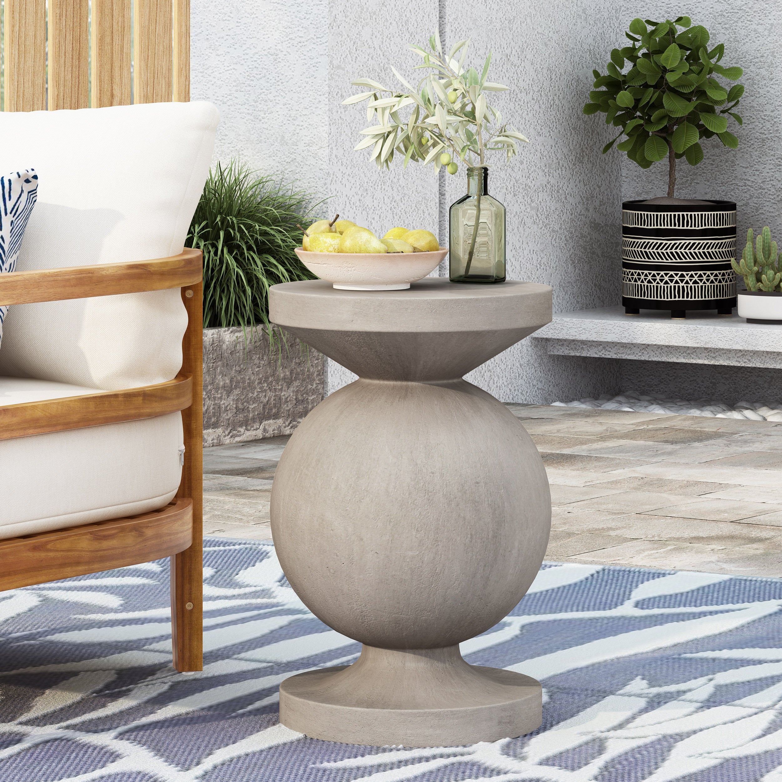 Outdoor Concrete Side Table with Round Top and Pedestal Base